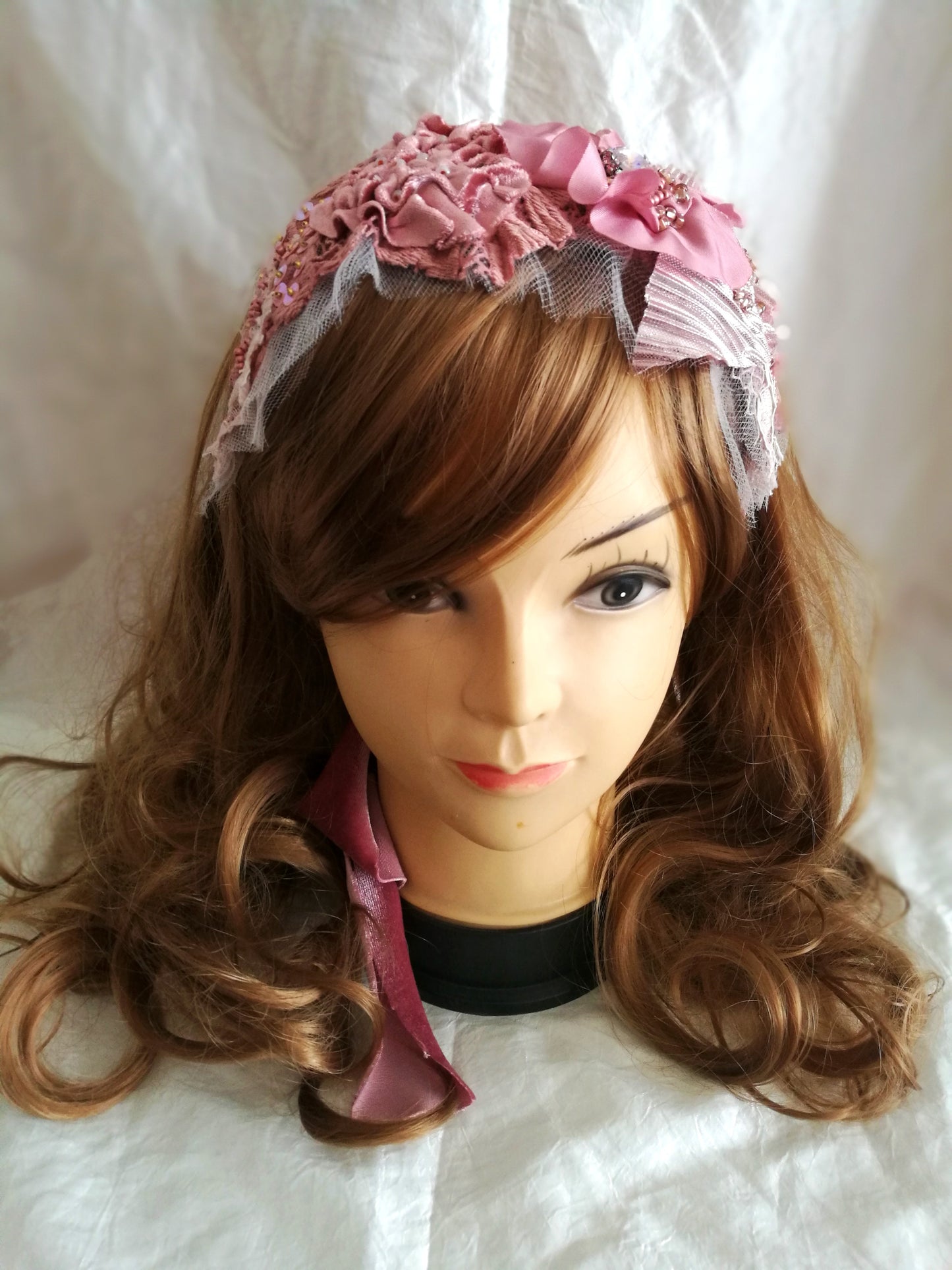 Pink Floral Headband Boho Beaded Headpiece for Women