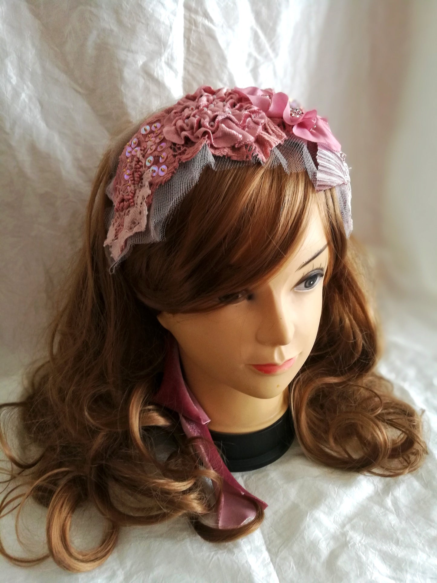 Pink Floral Headband Boho Beaded Headpiece for Women