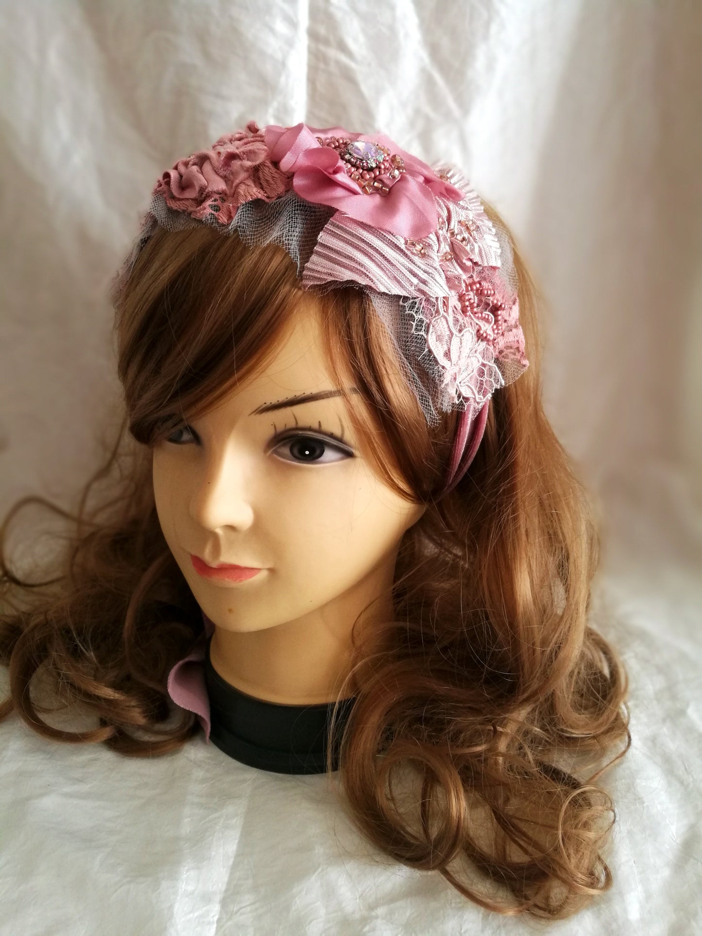 Pink Floral Headband Boho Beaded Headpiece for Women