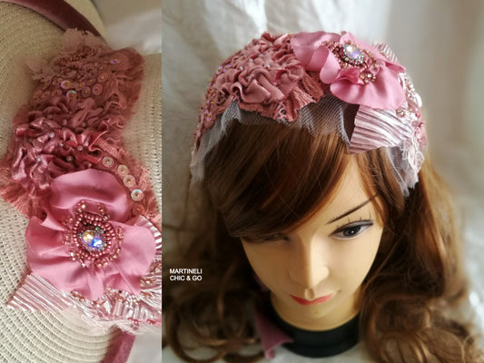 Pink Floral Headband Boho Beaded Headpiece for Women