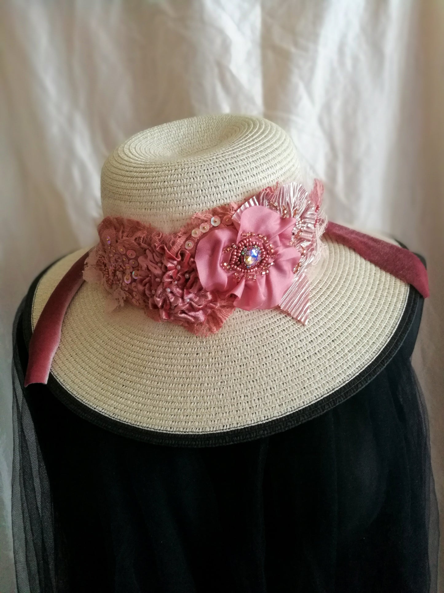Pink Floral Headband Boho Beaded Headpiece for Women
