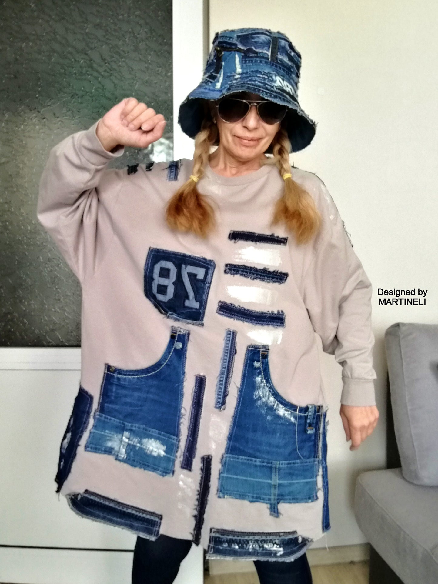 Plus Size Sweatshirt Dress 3XL Boho Denim Outfits for Women