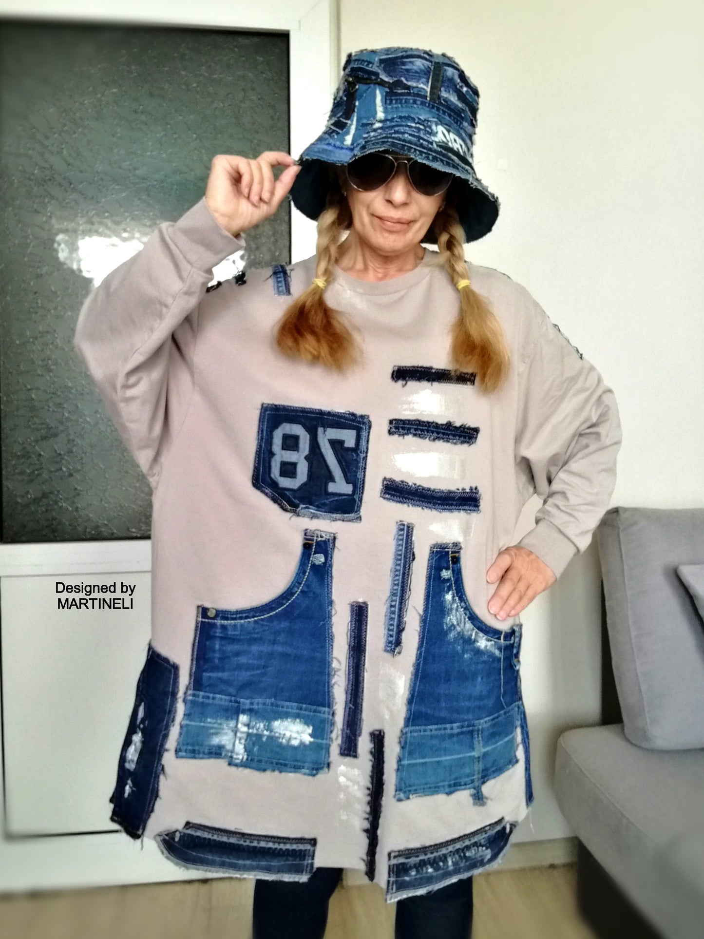Plus Size Sweatshirt Dress 3XL Boho Denim Outfits for Women