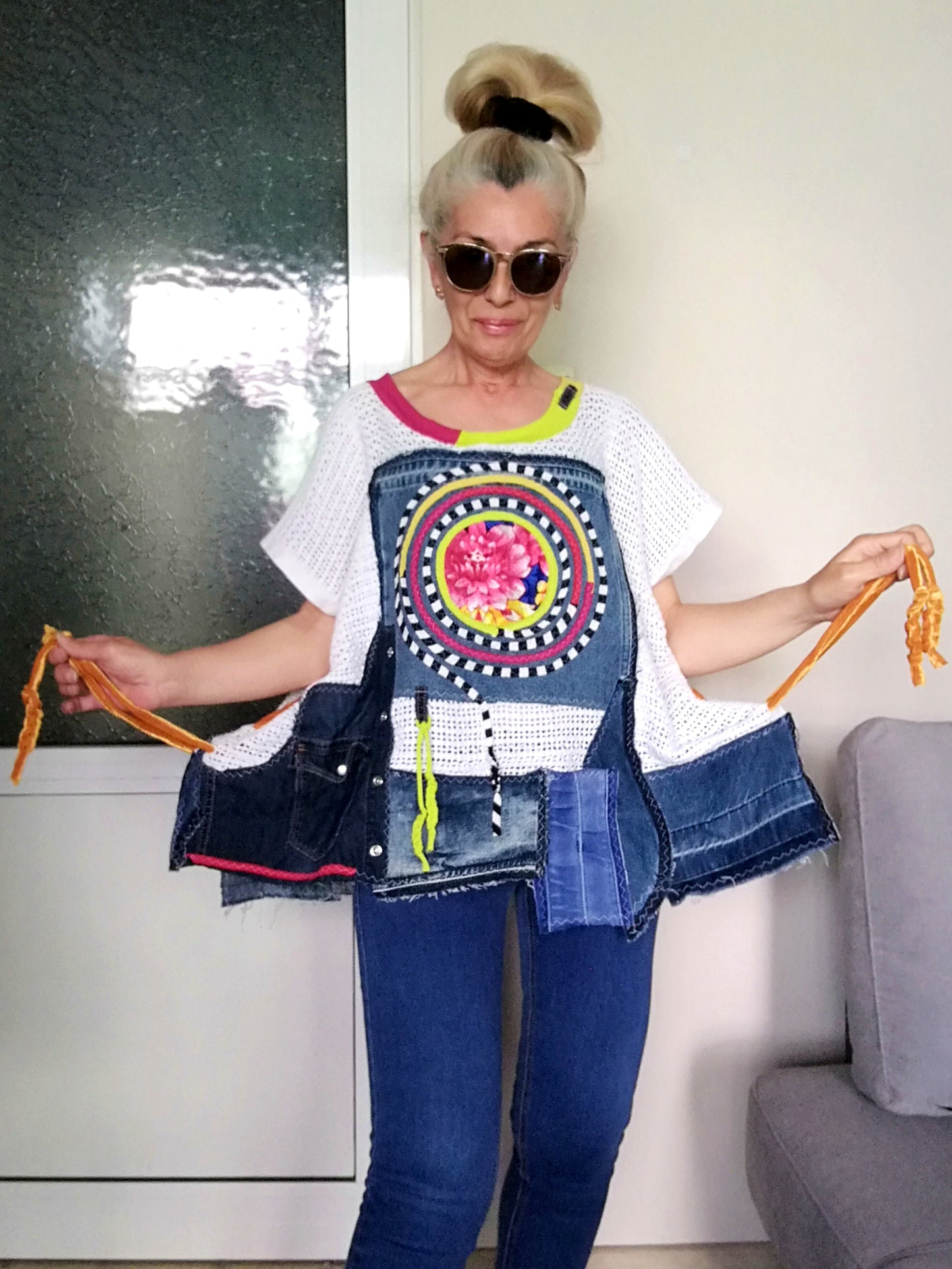 Plus Size Denim Top One Size Loose Summer Lace Top