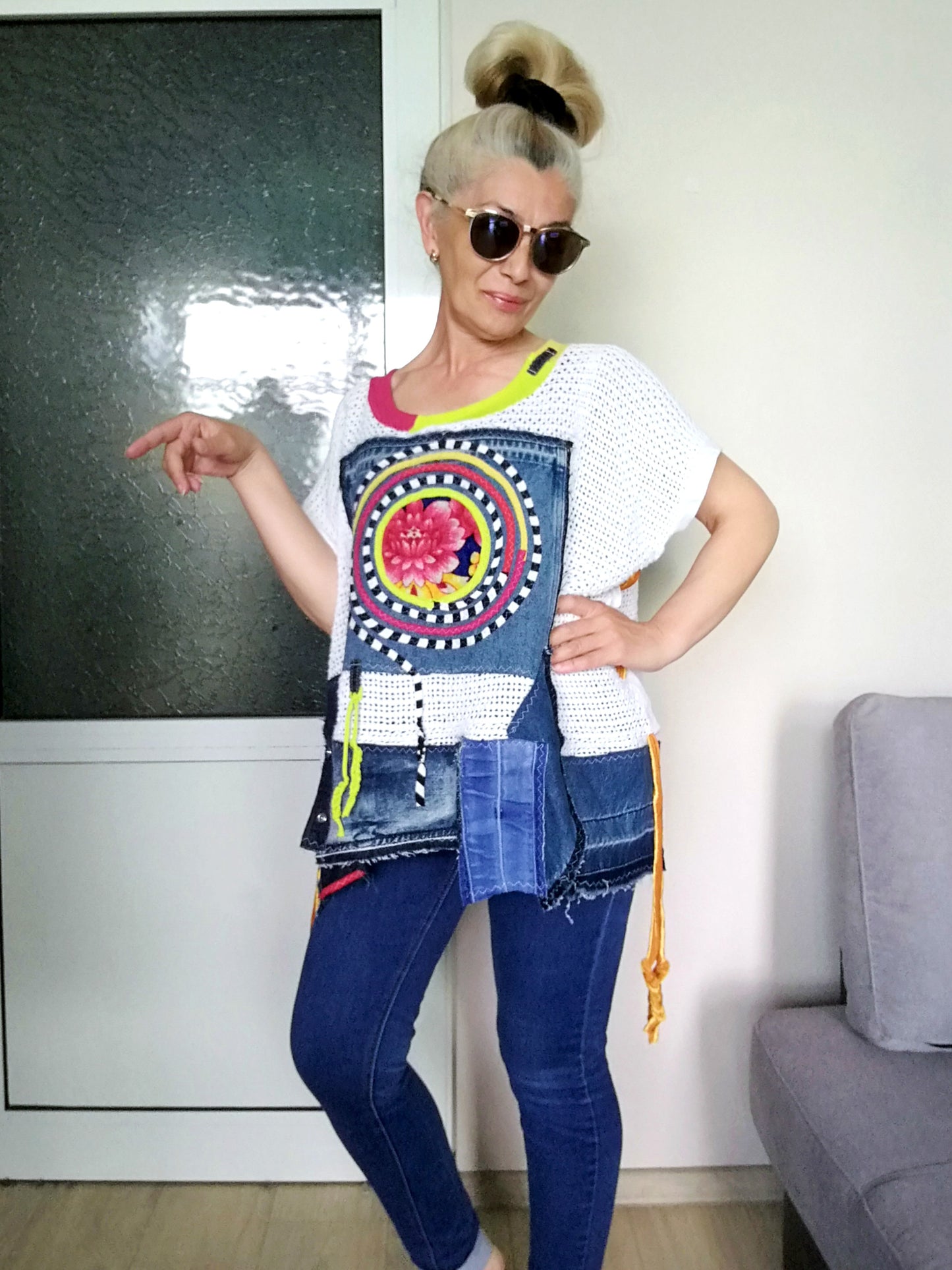 Plus Size Denim Top One Size Loose Summer Lace Top