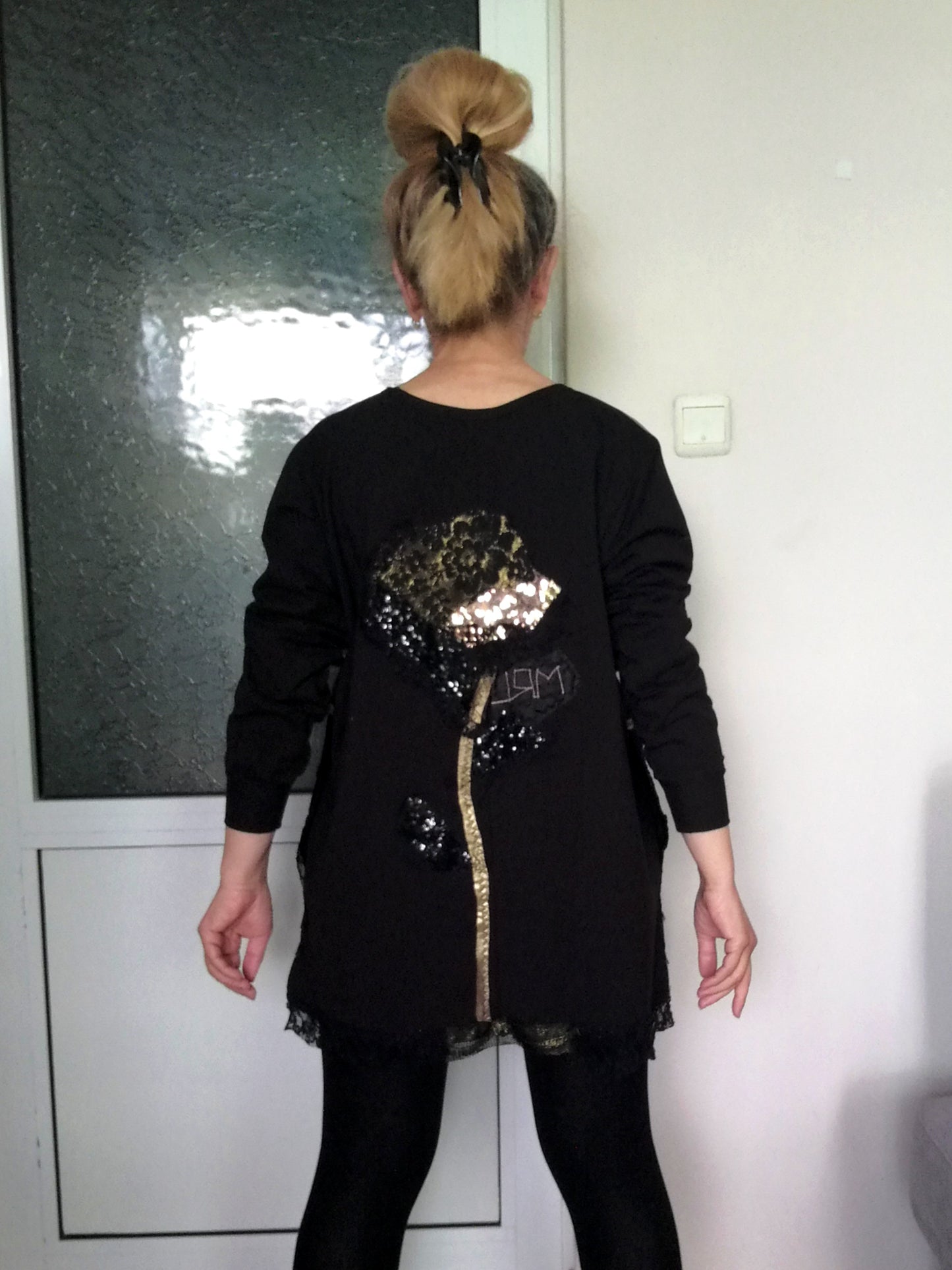Black Embroidered Sweatshirt For Women XL Boho Casual Top