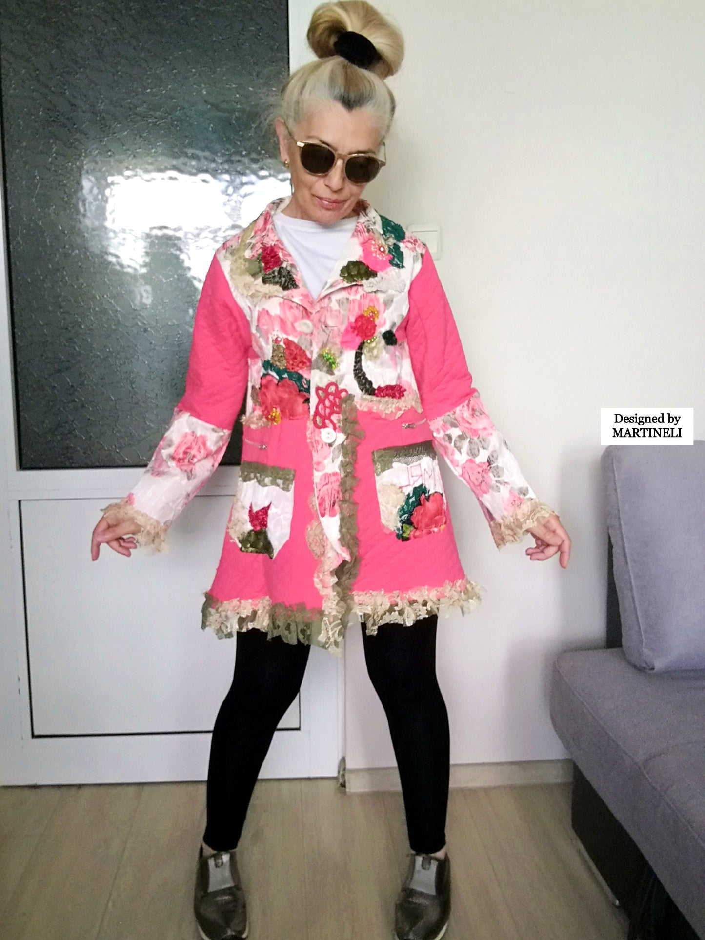 Pink Floral Jacket S Boho Embroidered Jacket for Women