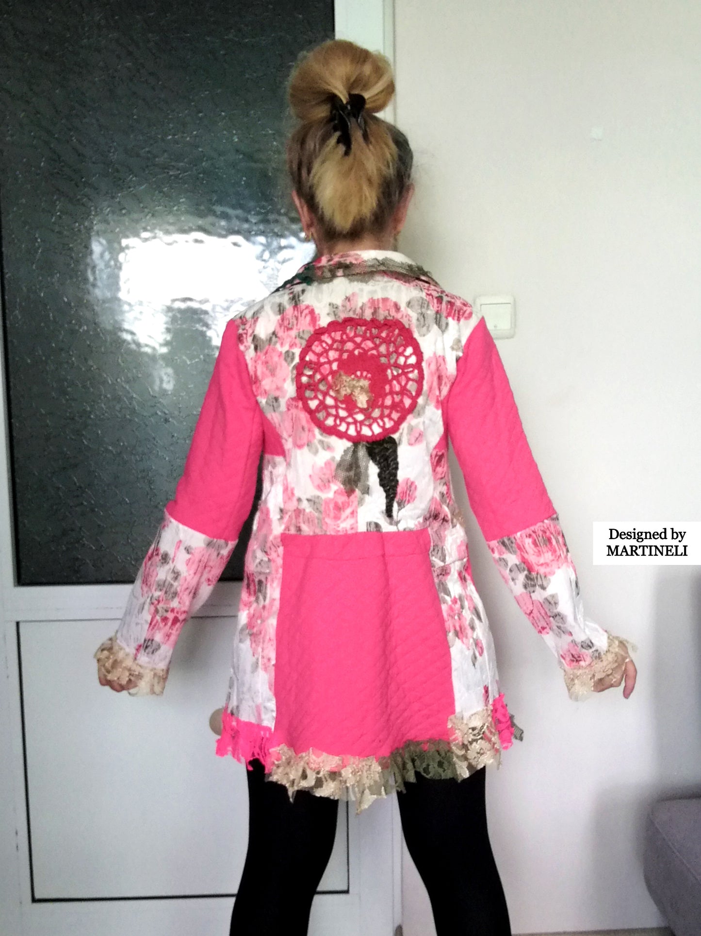 Pink Floral Jacket S Boho Embroidered Jacket for Women