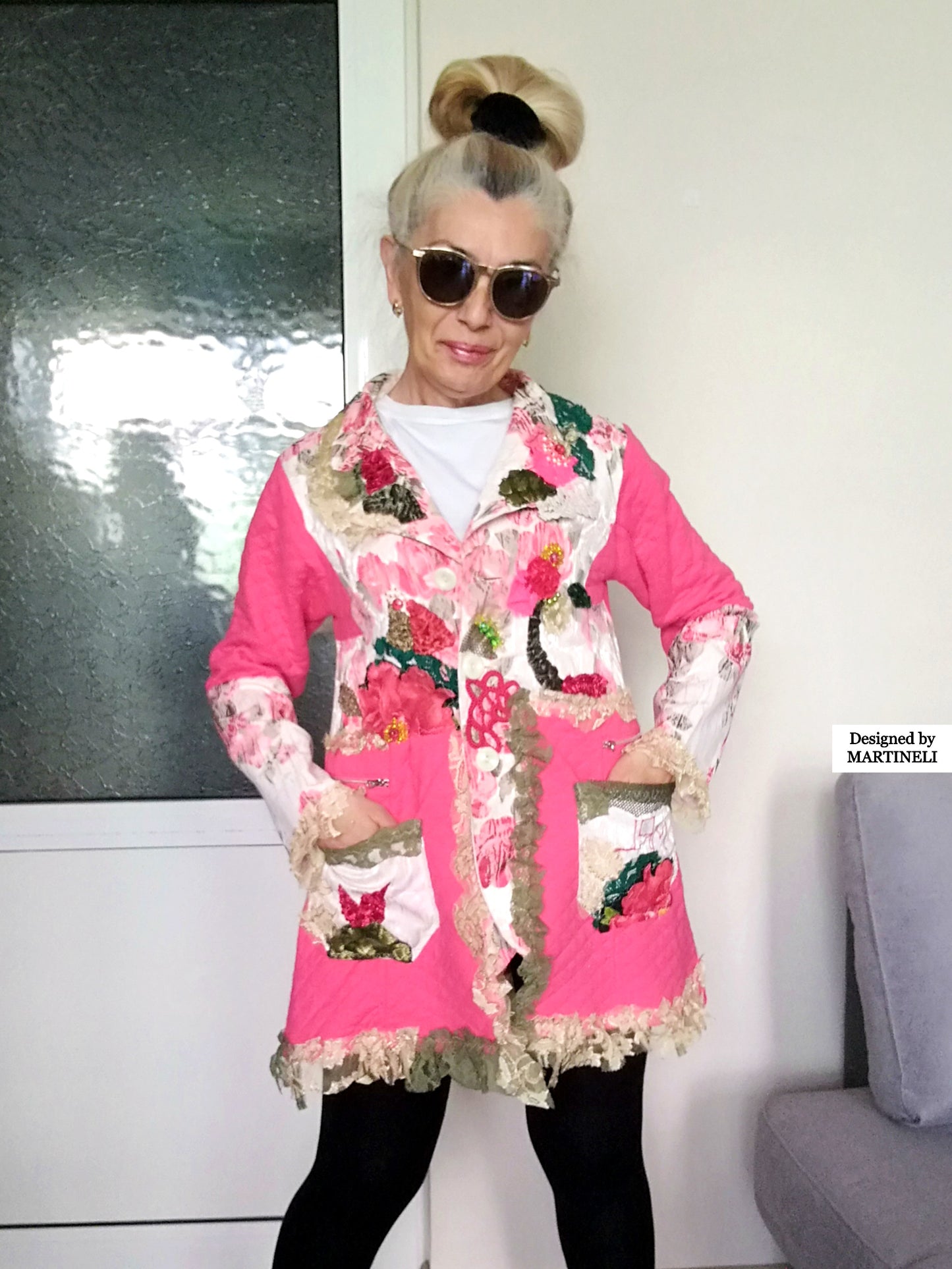 Pink Floral Jacket S Boho Embroidered Jacket for Women