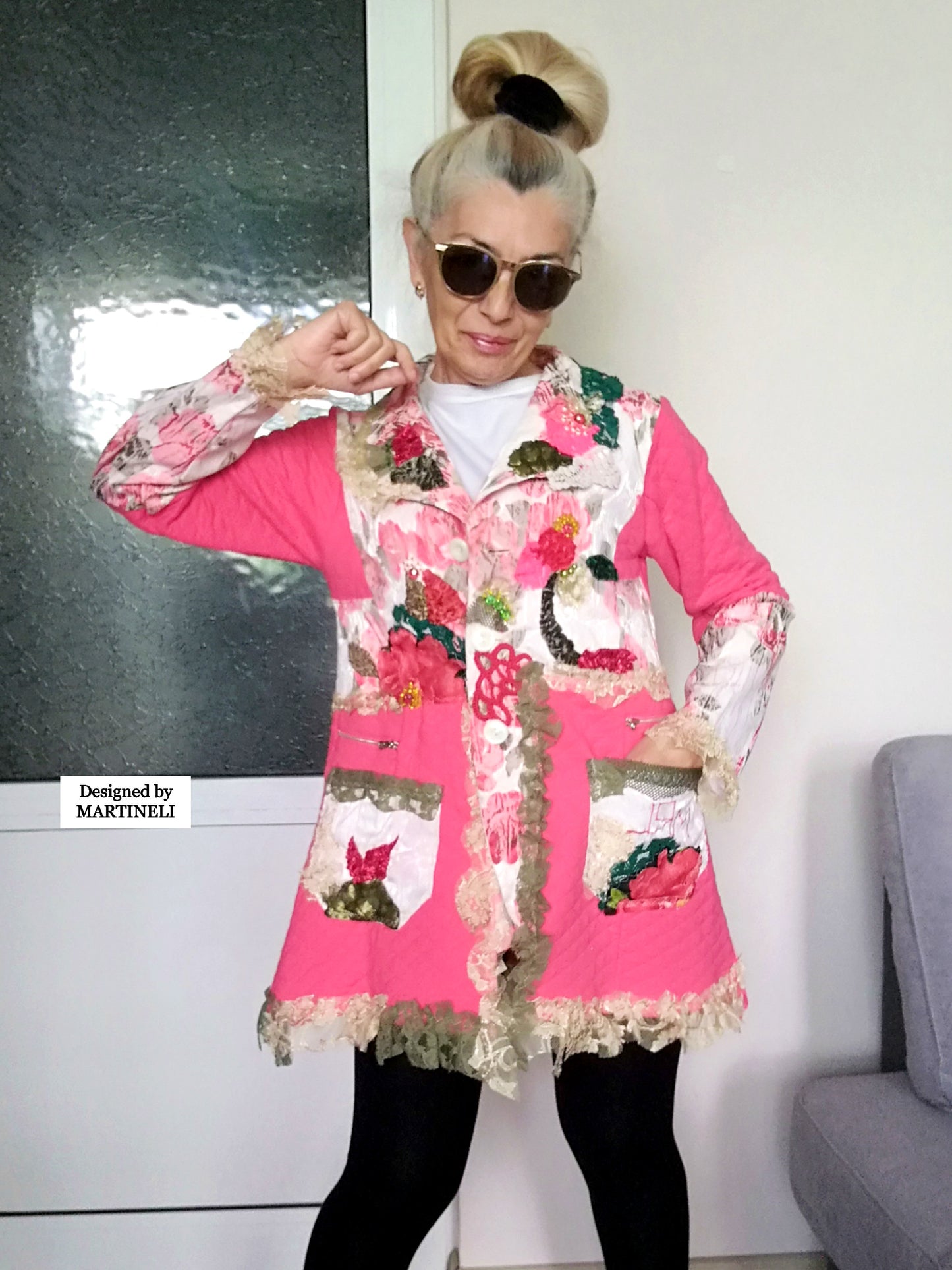 Pink Floral Jacket S Boho Embroidered Jacket for Women