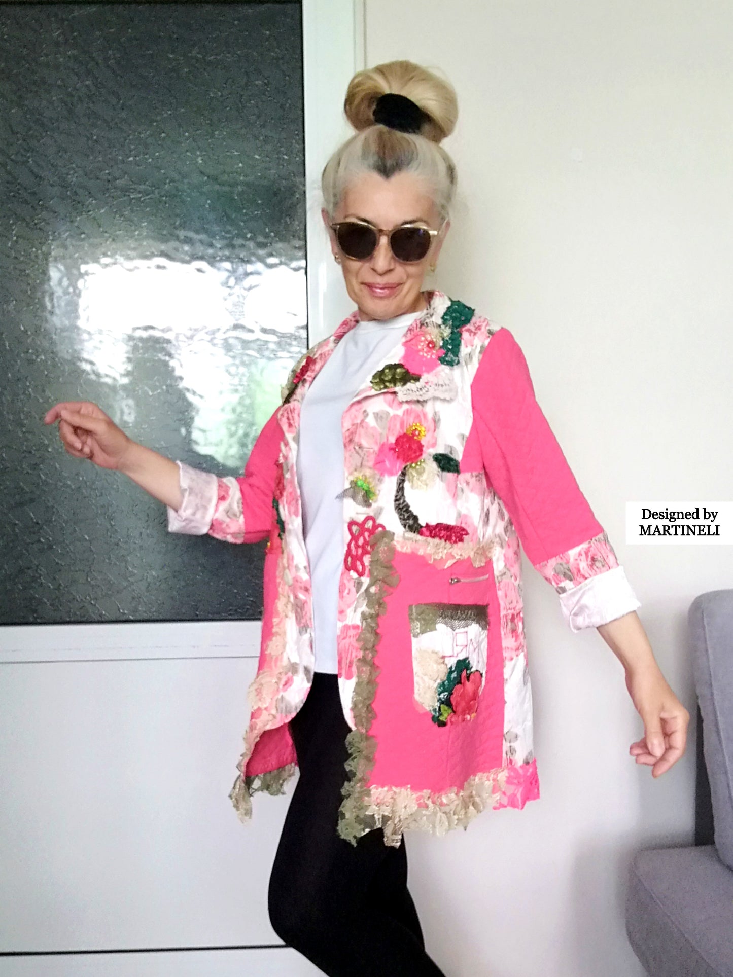 Pink Floral Jacket S Boho Embroidered Jacket for Women