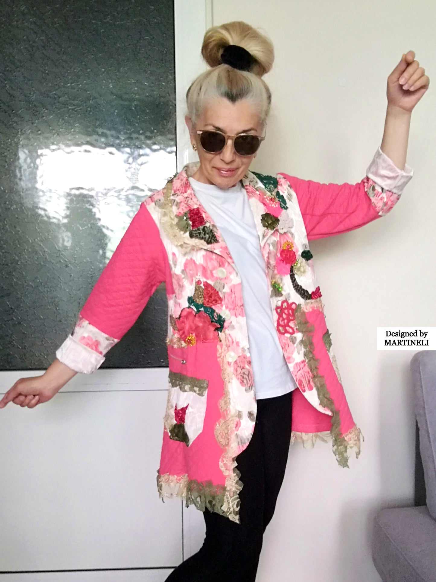 Pink Floral Jacket S Boho Embroidered Jacket for Women