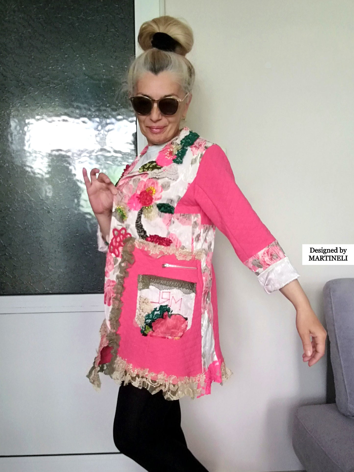 Pink Floral Jacket S Boho Embroidered Jacket for Women