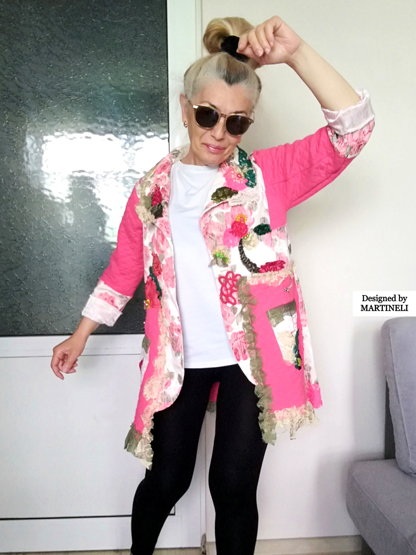 Pink Floral Jacket S Boho Embroidered Jacket for Women
