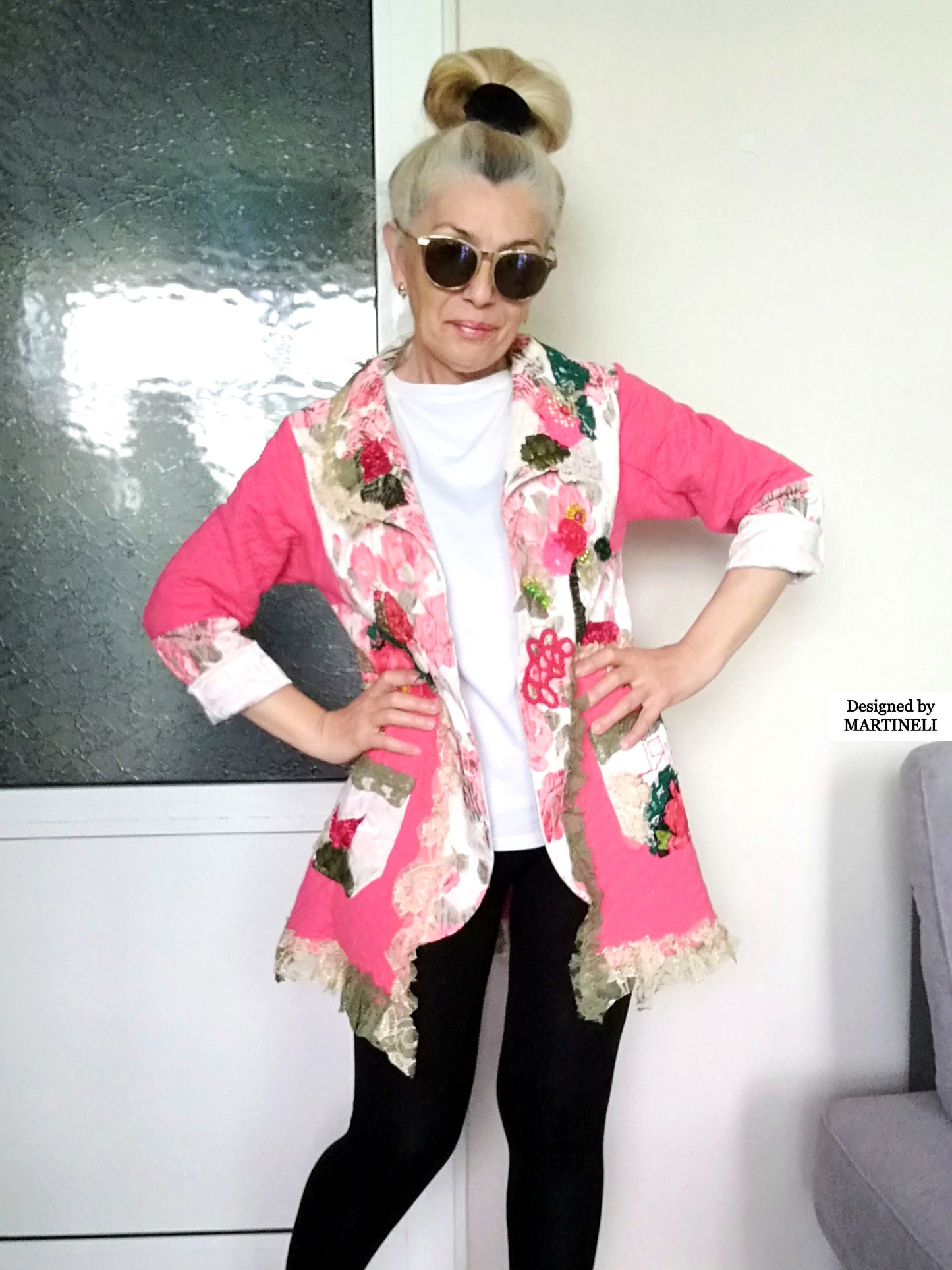 Pink Floral Jacket S Boho Embroidered Jacket for Women