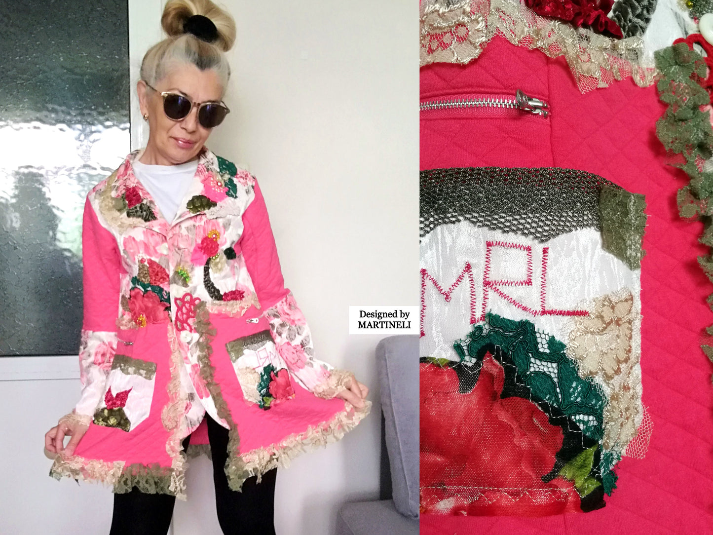 Pink Floral Jacket S Boho Embroidered Jacket for Women