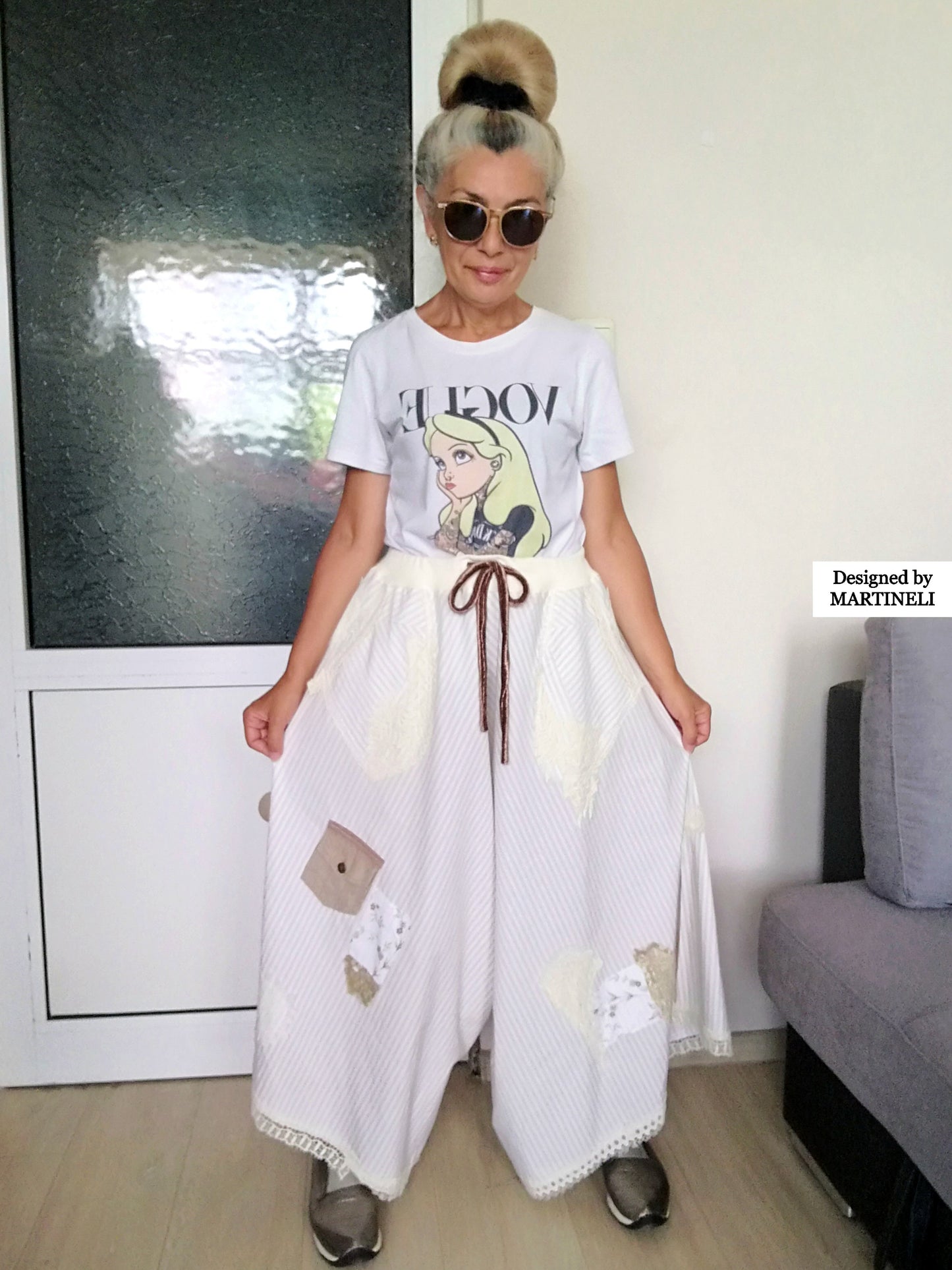 White Drop Crotch Pants For Women M/XL Boho Harem Pants