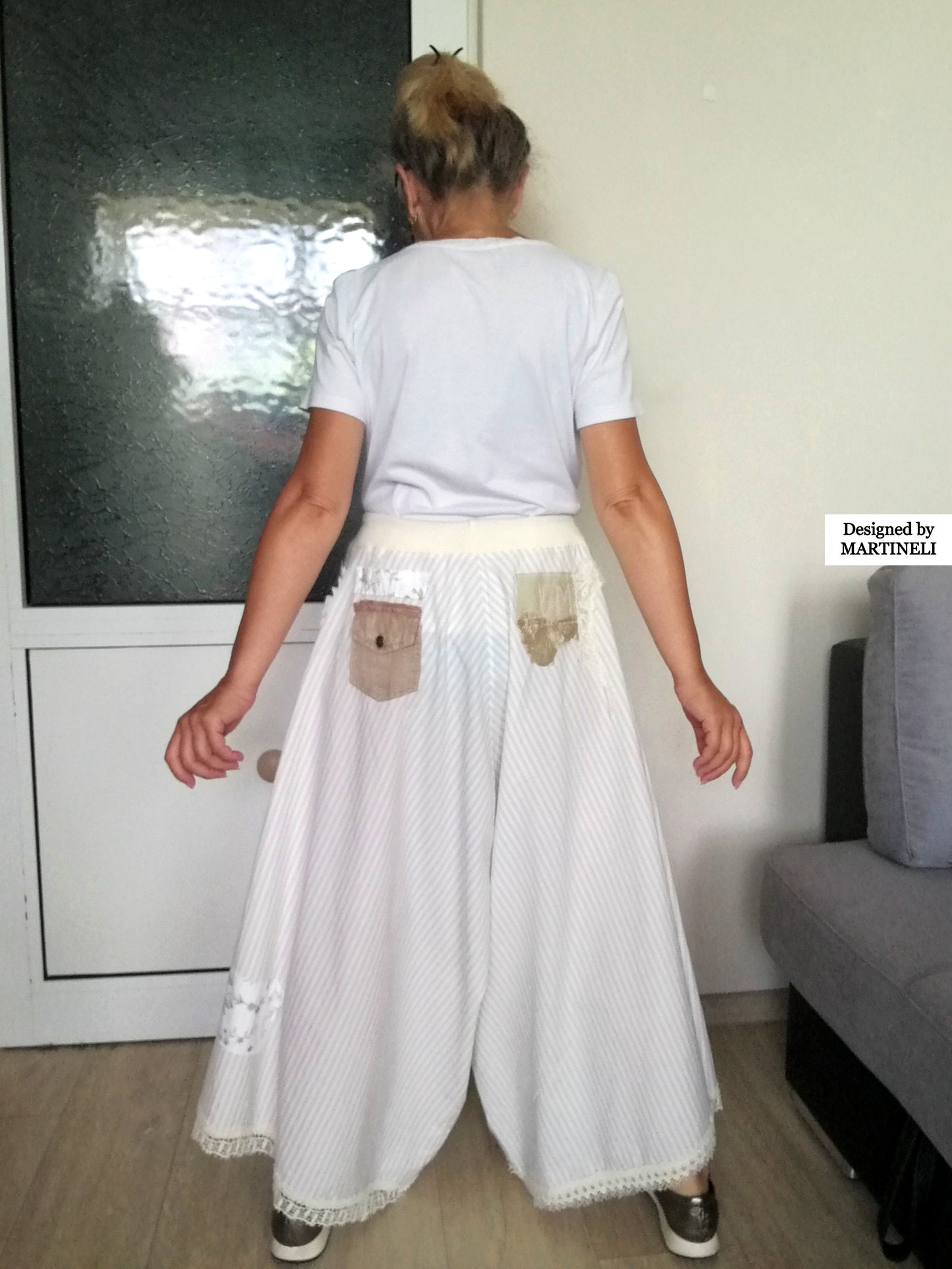 White Drop Crotch Pants For Women M/XL Boho Harem Pants