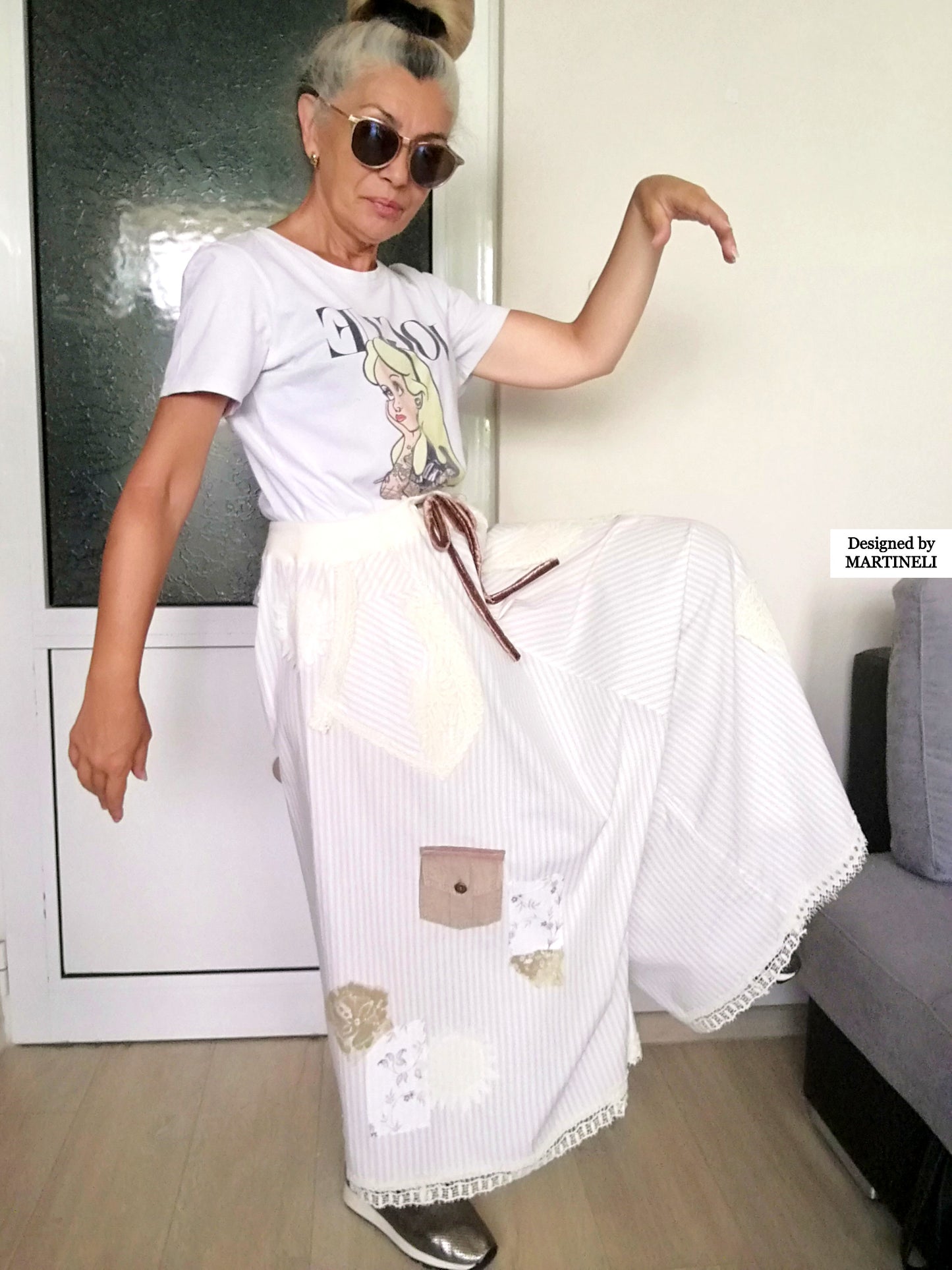 White Drop Crotch Pants For Women M/XL Boho Harem Pants