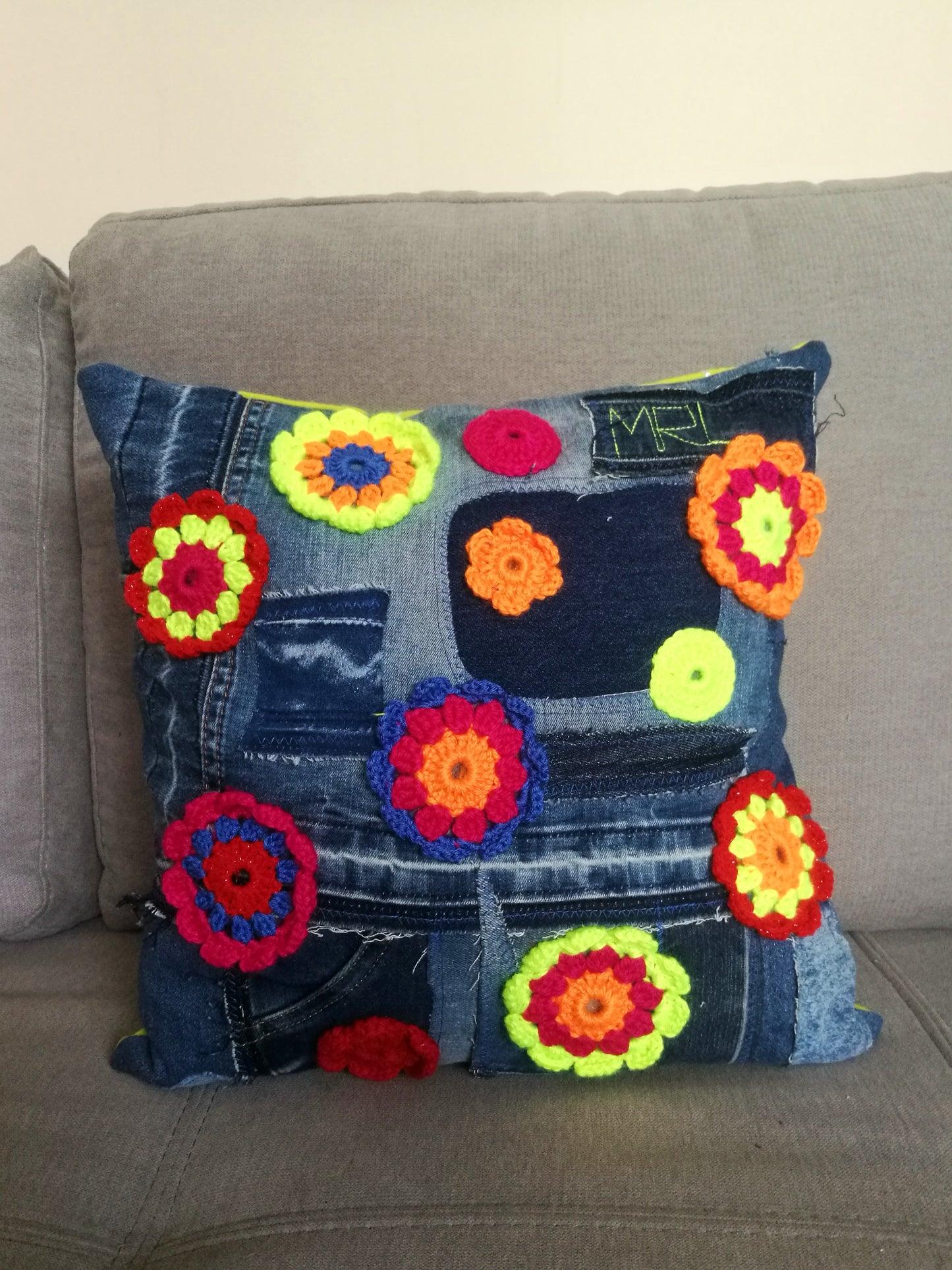 Floral Couch Pillow Patchwork Denim Pillow Linen Pillow Case