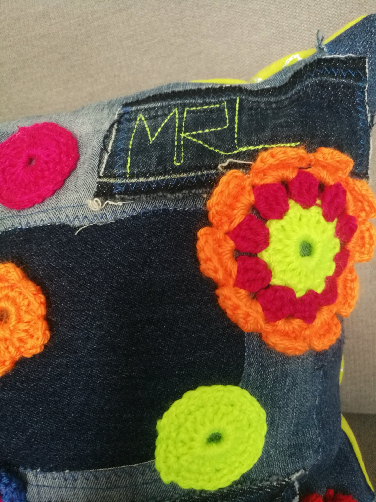 Floral Couch Pillow Patchwork Denim Pillow Linen Pillow Case