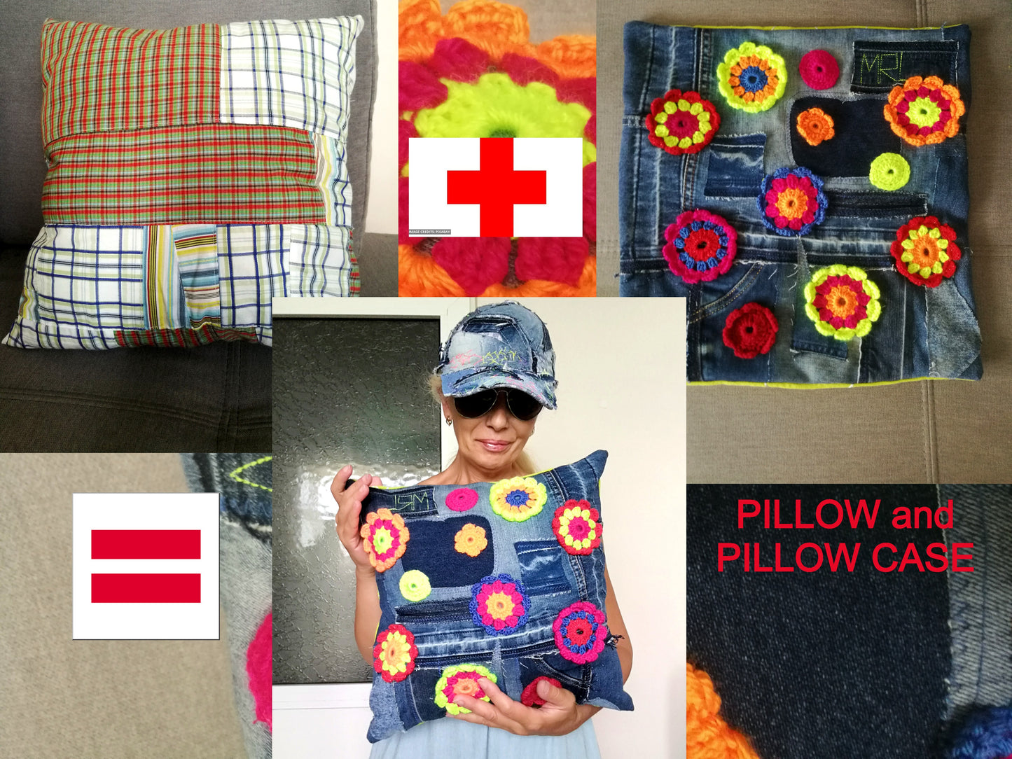 Floral Couch Pillow Patchwork Denim Pillow Linen Pillow Case