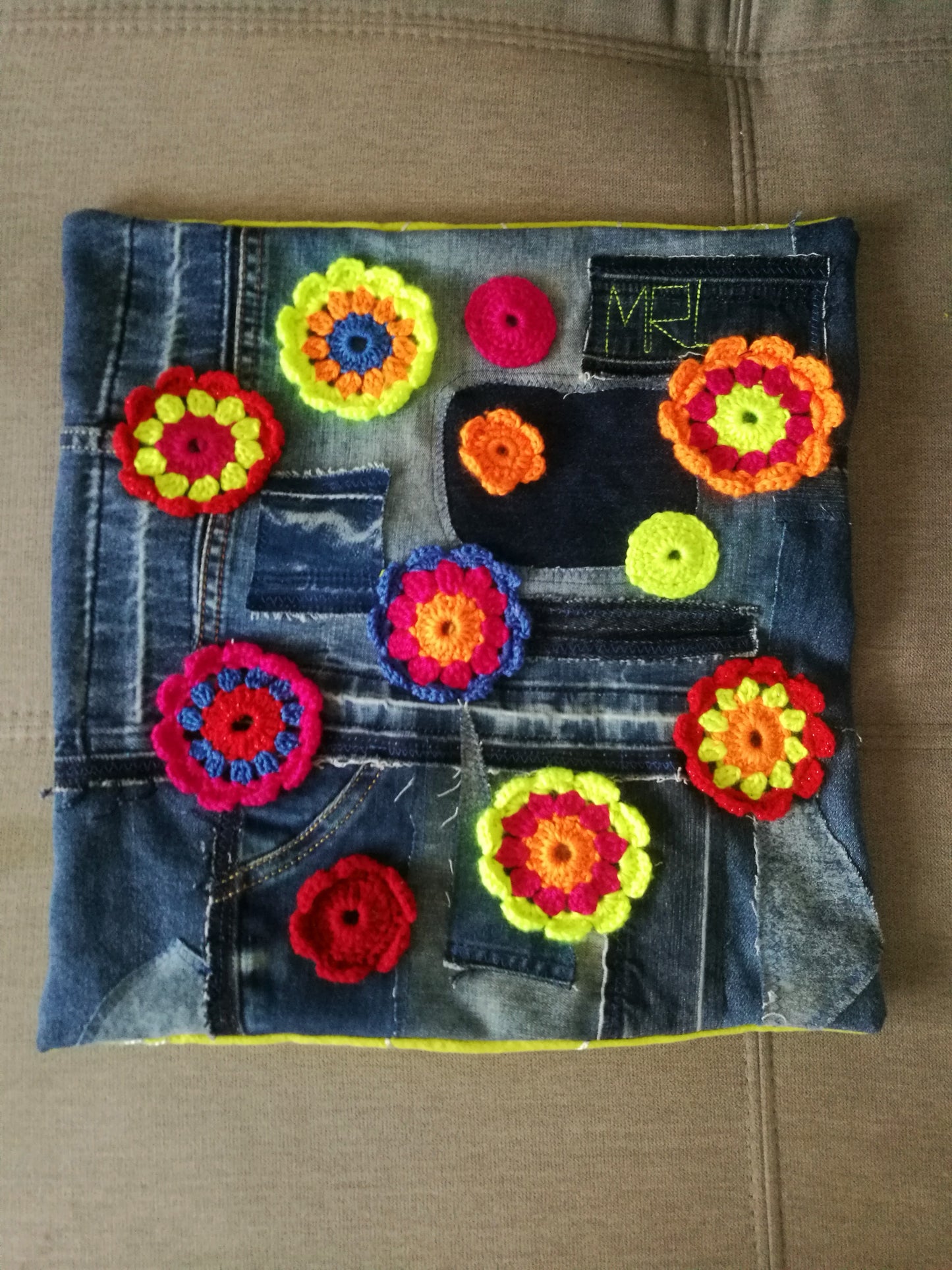 Floral Couch Pillow Patchwork Denim Pillow Linen Pillow Case