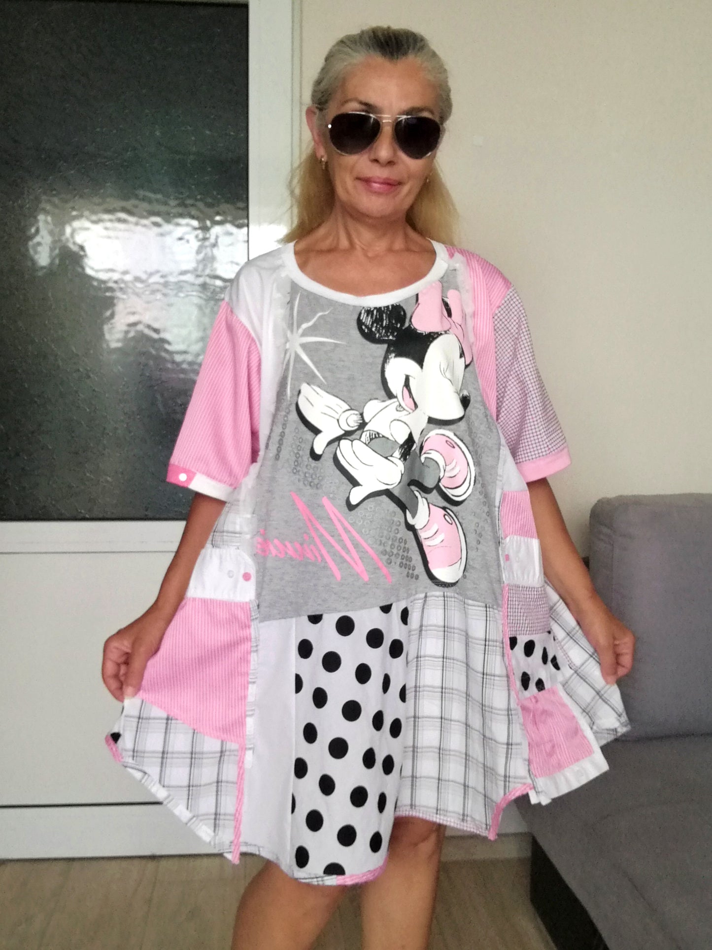Plus Size Minnie Mouse Dress 3XL Boho Pink Shirt Dress For Women