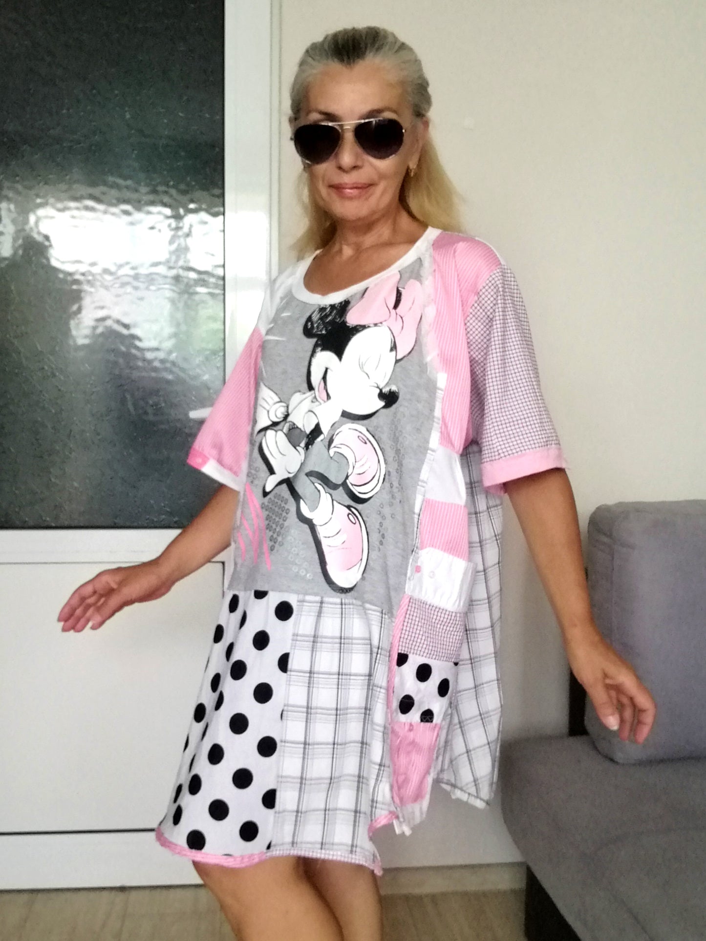 Plus Size Minnie Mouse Dress 3XL Boho Pink Shirt Dress For Women