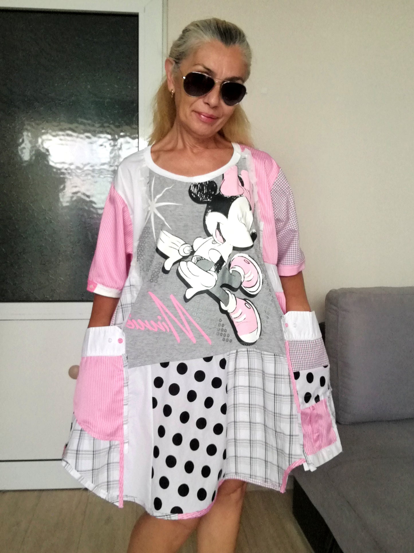Plus Size Minnie Mouse Dress 3XL Boho Pink Shirt Dress For Women