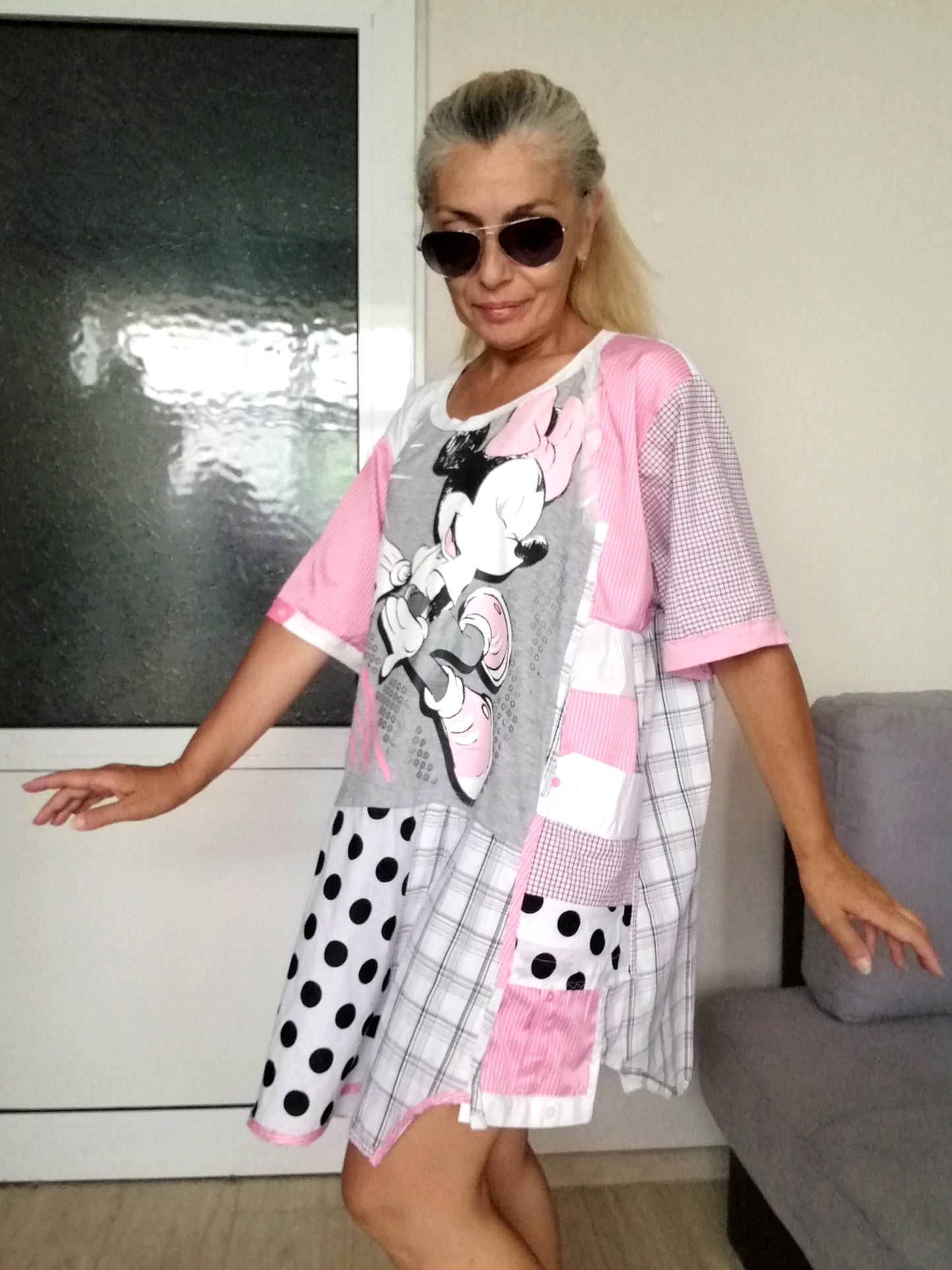 Plus Size Minnie Mouse Dress 3XL Boho Pink Shirt Dress For Women