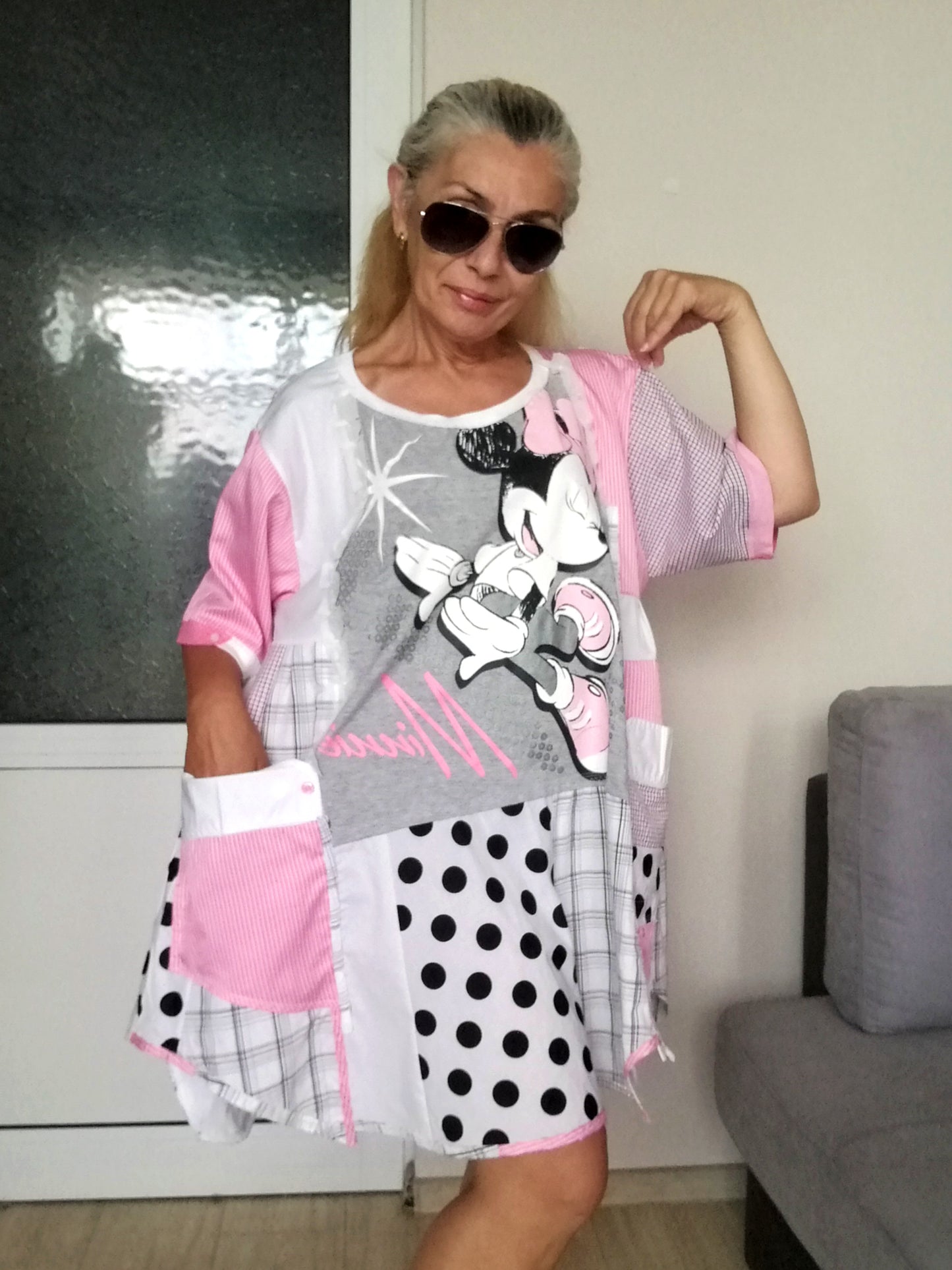Plus Size Minnie Mouse Dress 3XL Boho Pink Shirt Dress For Women