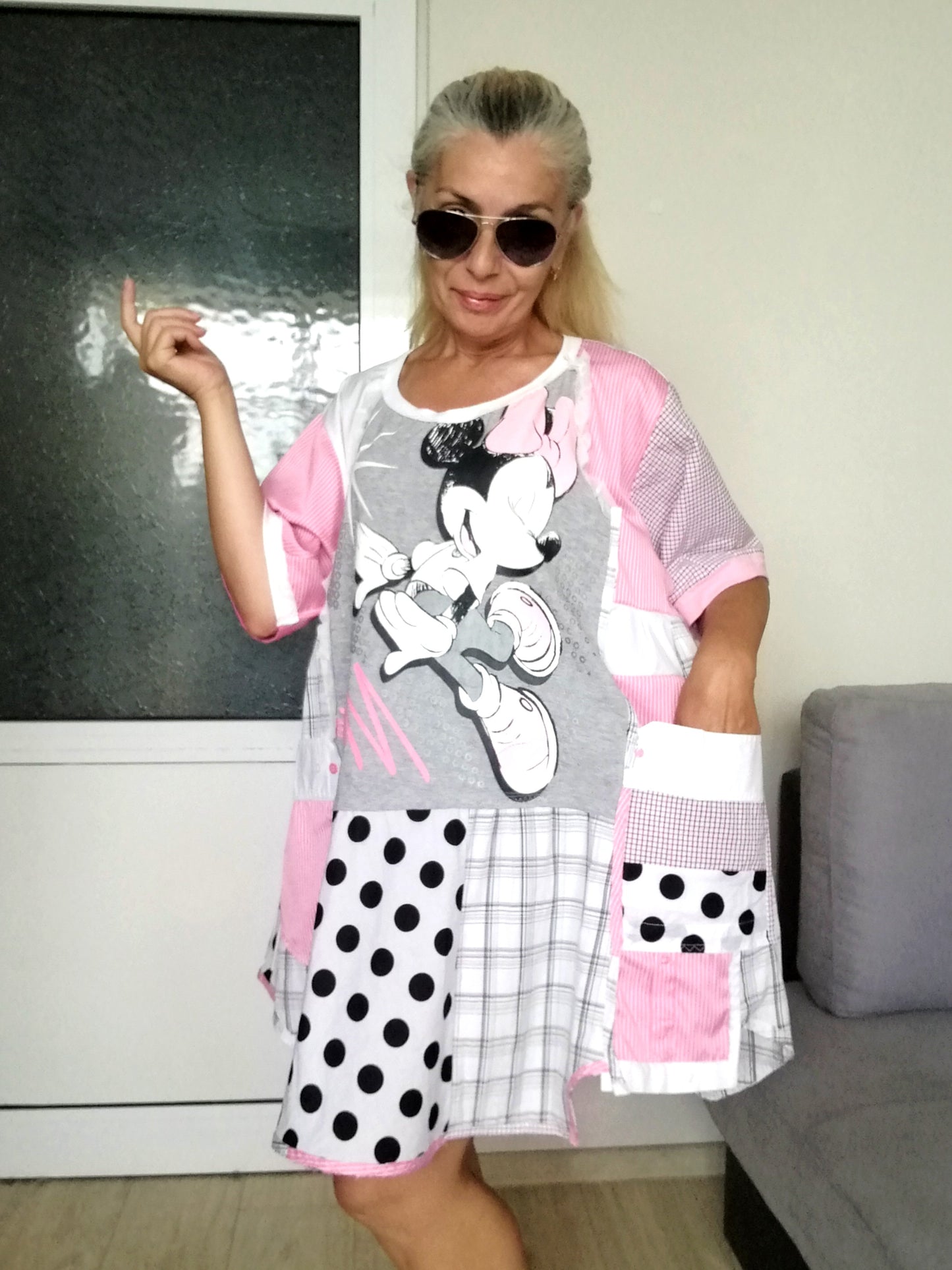 Plus Size Minnie Mouse Dress 3XL Boho Pink Shirt Dress For Women