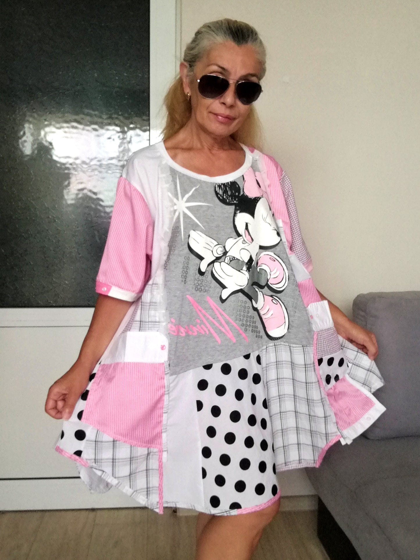 Plus Size Minnie Mouse Dress 3XL Boho Pink Shirt Dress For Women