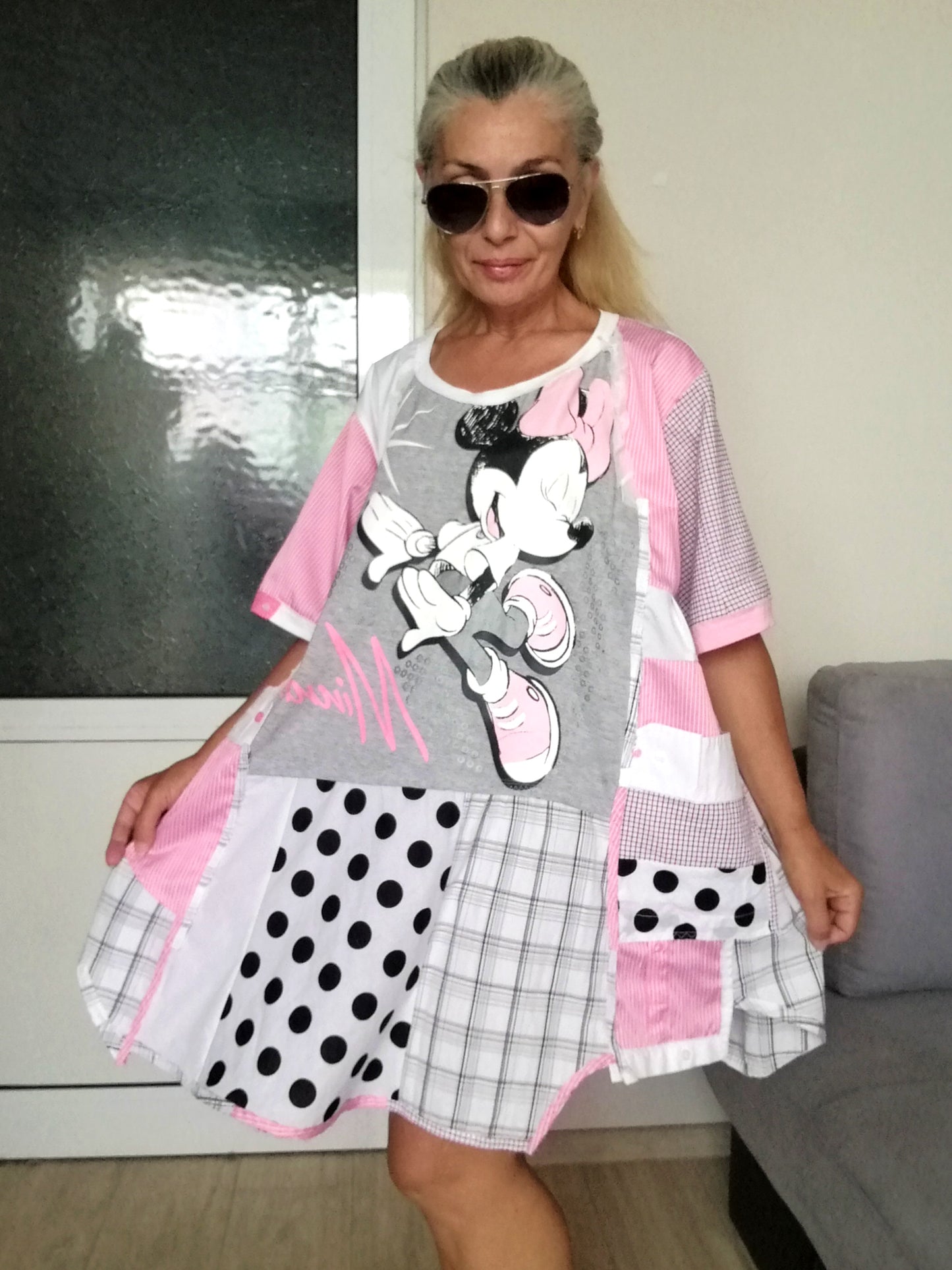 Plus Size Minnie Mouse Dress 3XL Boho Pink Shirt Dress For Women