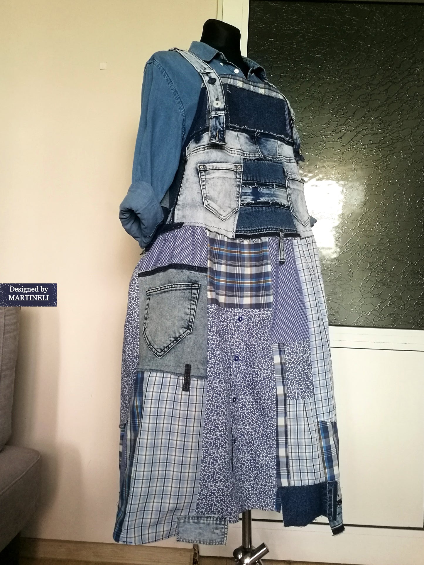 Plus Size Denim Pinafore Dress 3XL Long Denim Dungarees for Women