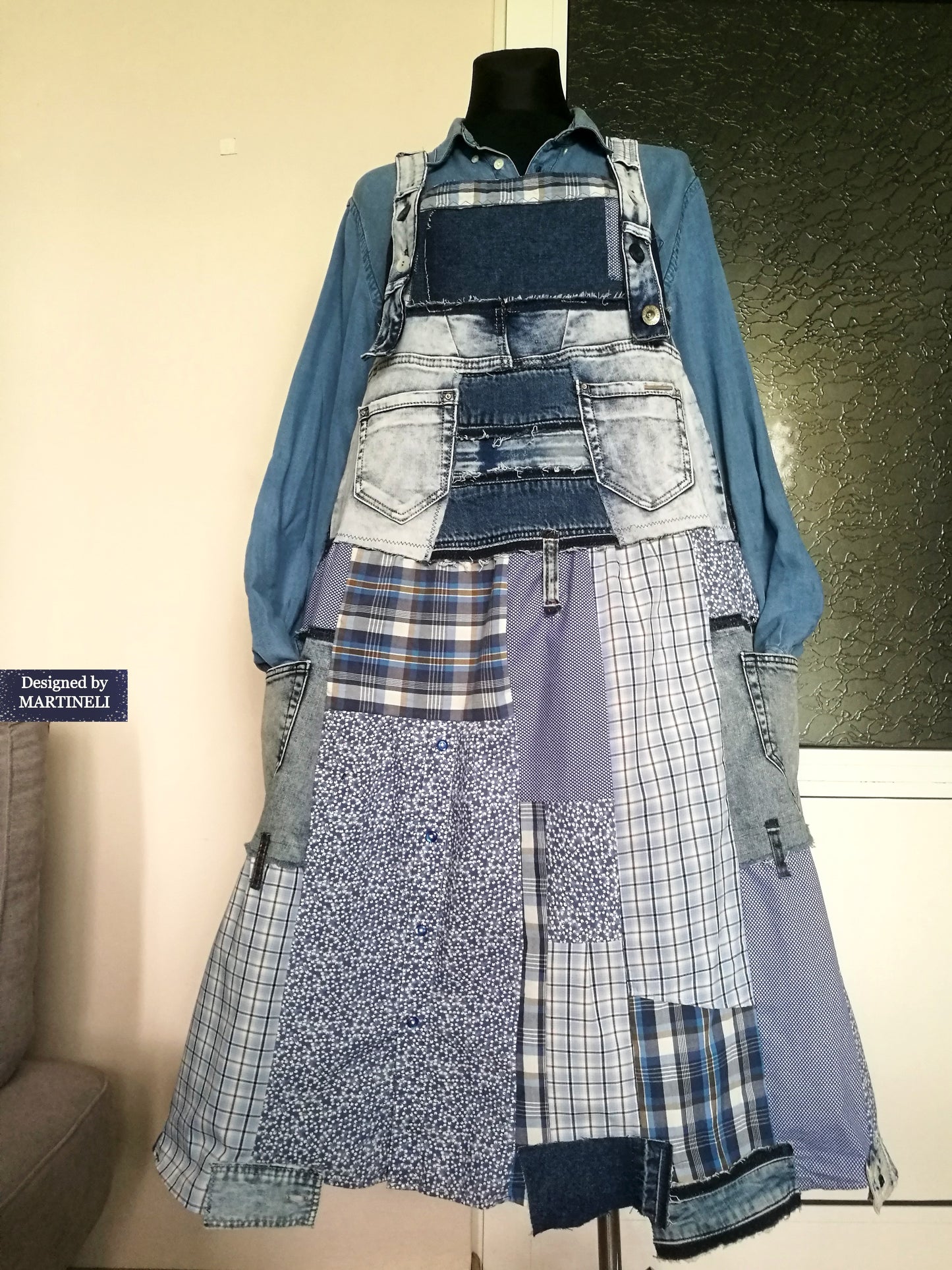Plus Size Denim Pinafore Dress 3XL Long Denim Dungarees for Women