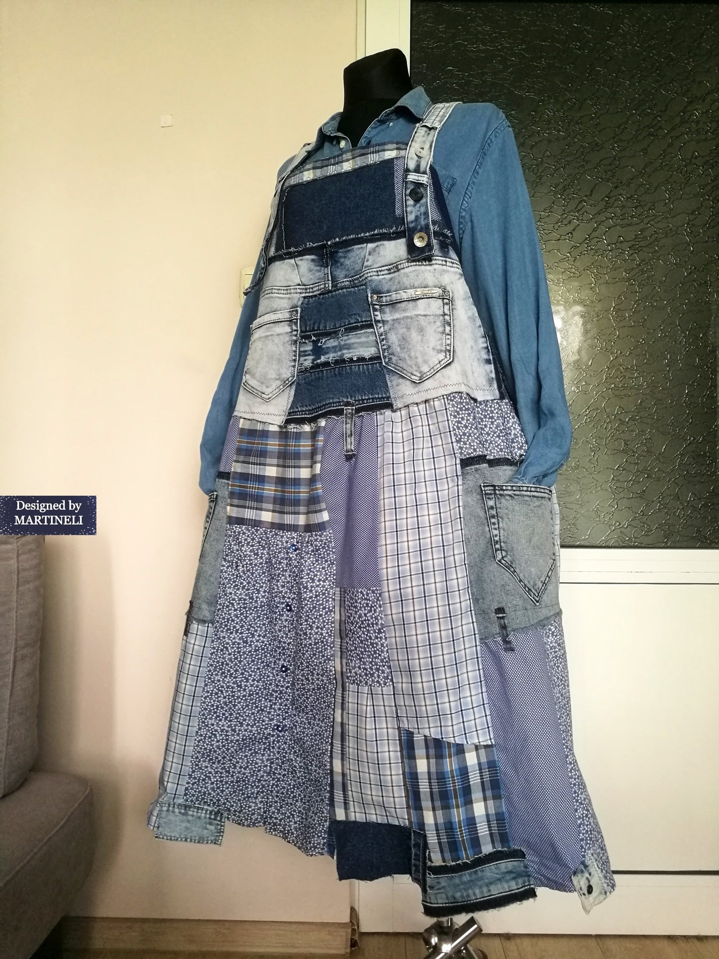 Plus Size Denim Pinafore Dress 3XL Long Denim Dungarees for Women