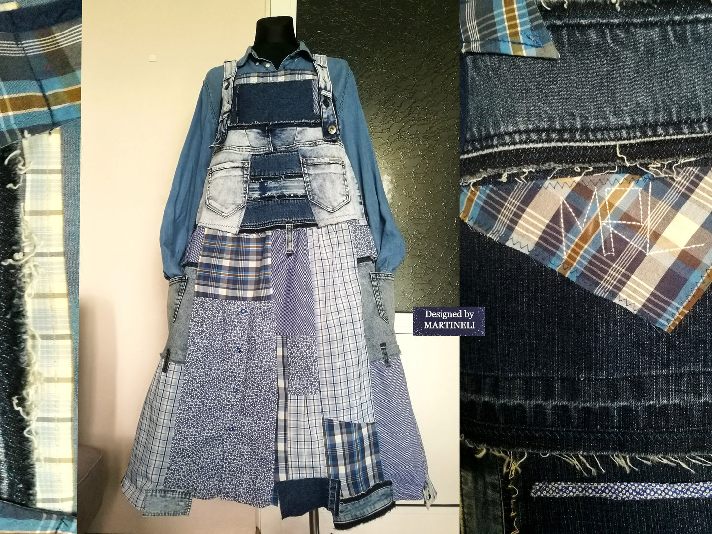 Plus Size Denim Pinafore Dress 3XL Long Denim Dungarees for Women