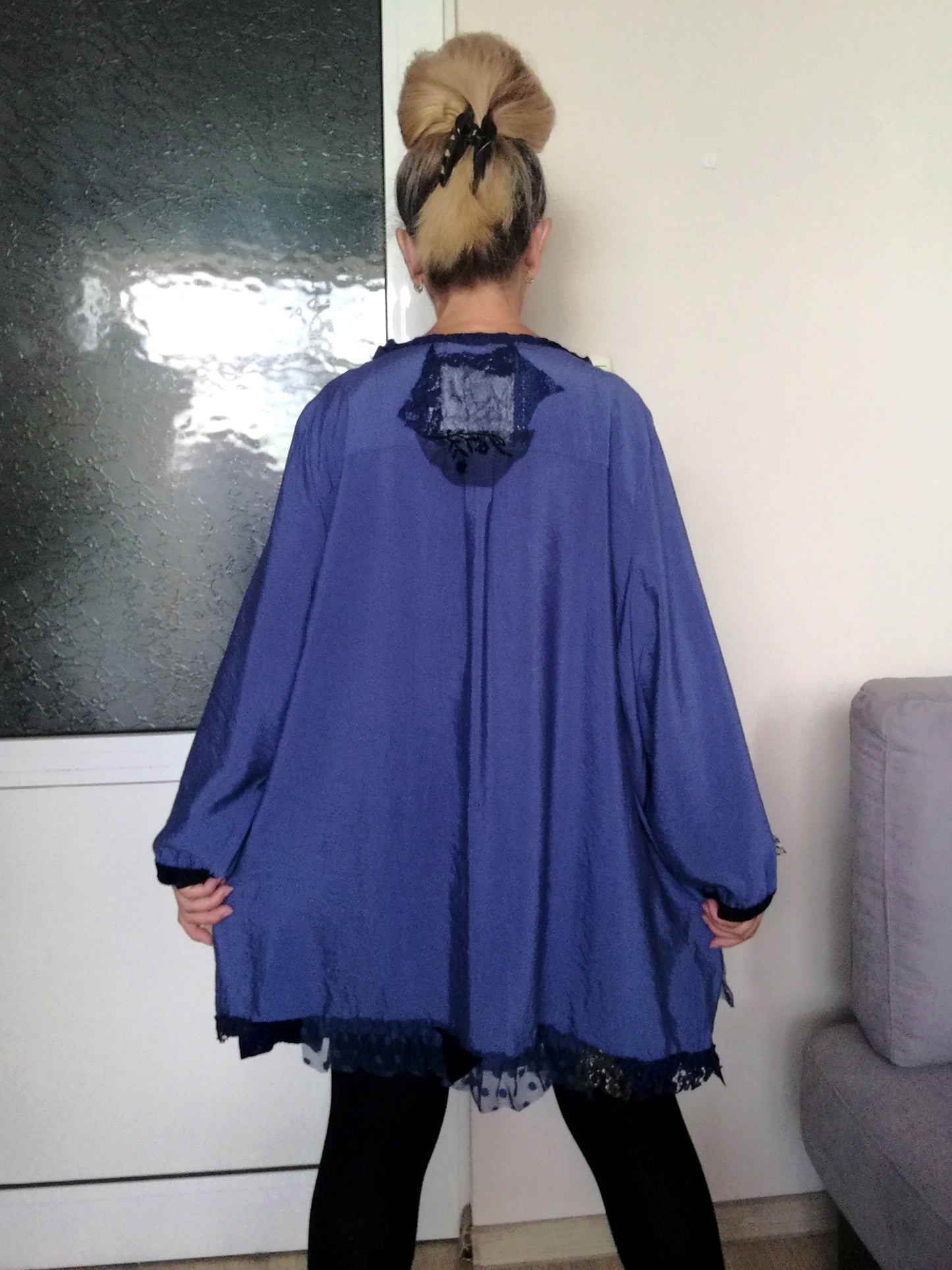 Plus Size Blue Shirt Dress 5XL Maxi Embroidered Tunic Dress