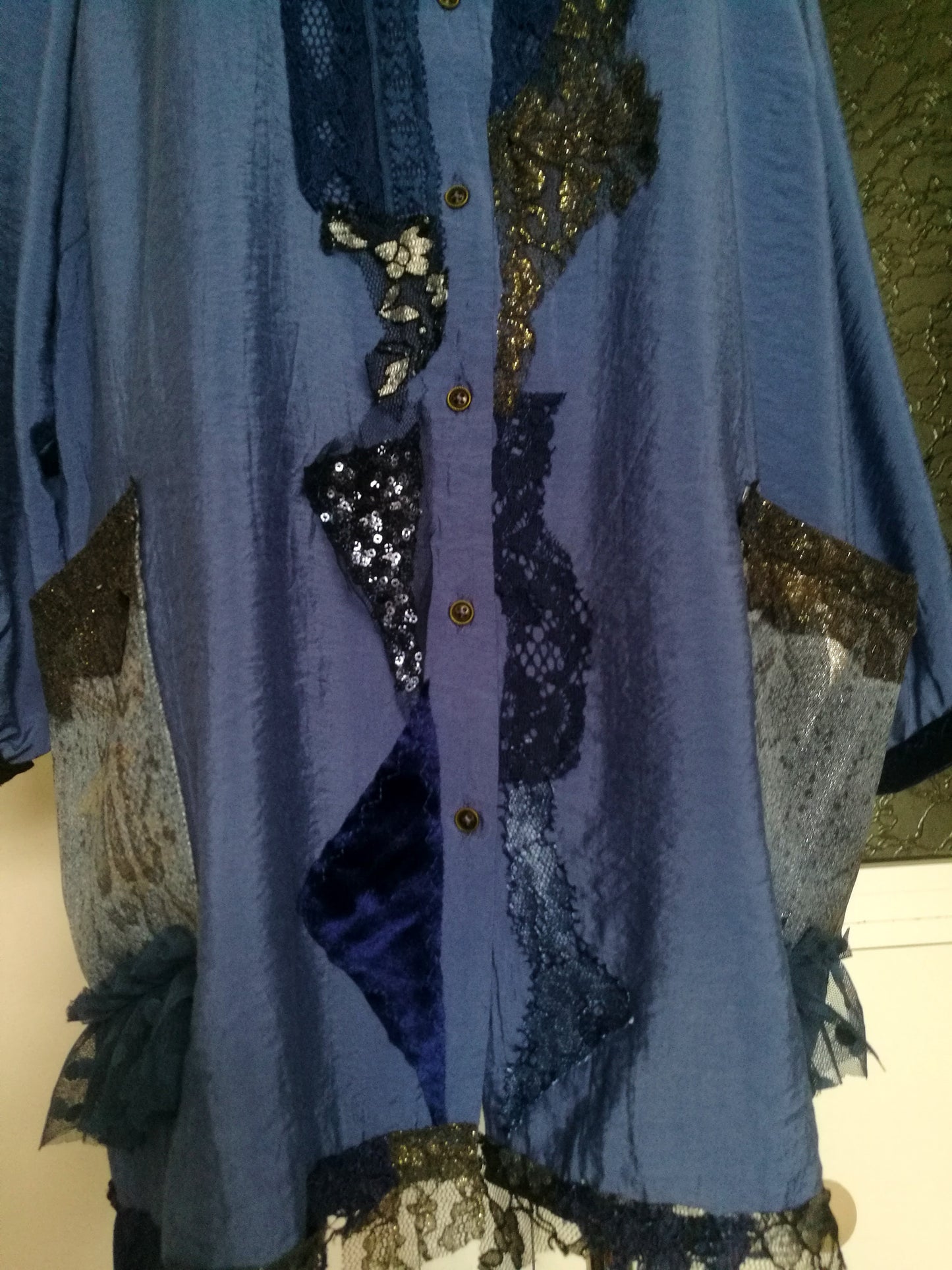 Plus Size Blue Shirt Dress 5XL Maxi Embroidered Tunic Dress