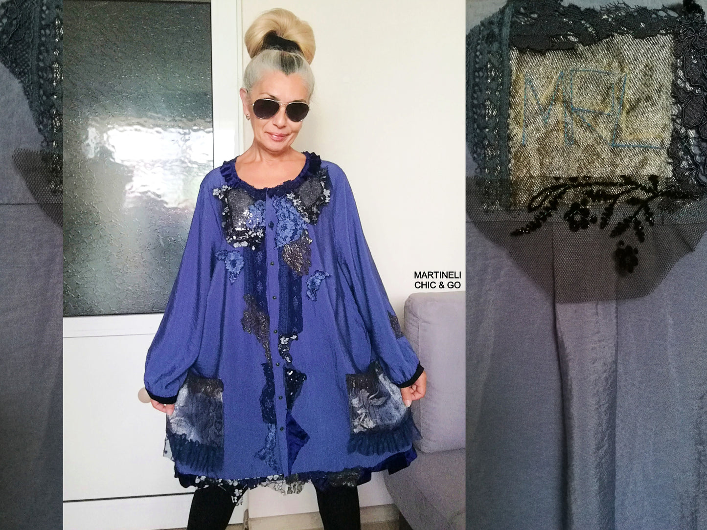 Plus Size Blue Shirt Dress 5XL Maxi Embroidered Tunic Dress