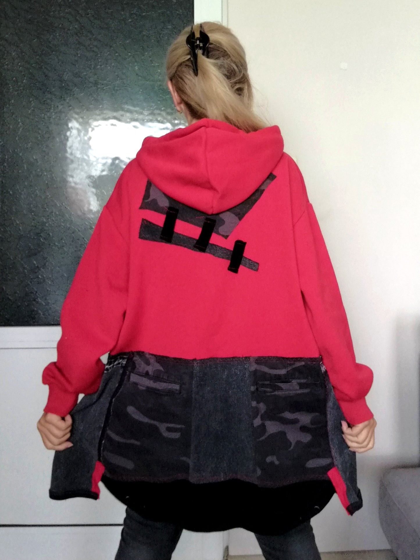 Plus Size Red Sweatshirt Dress 2XL Loose Camouflage Denim Dress