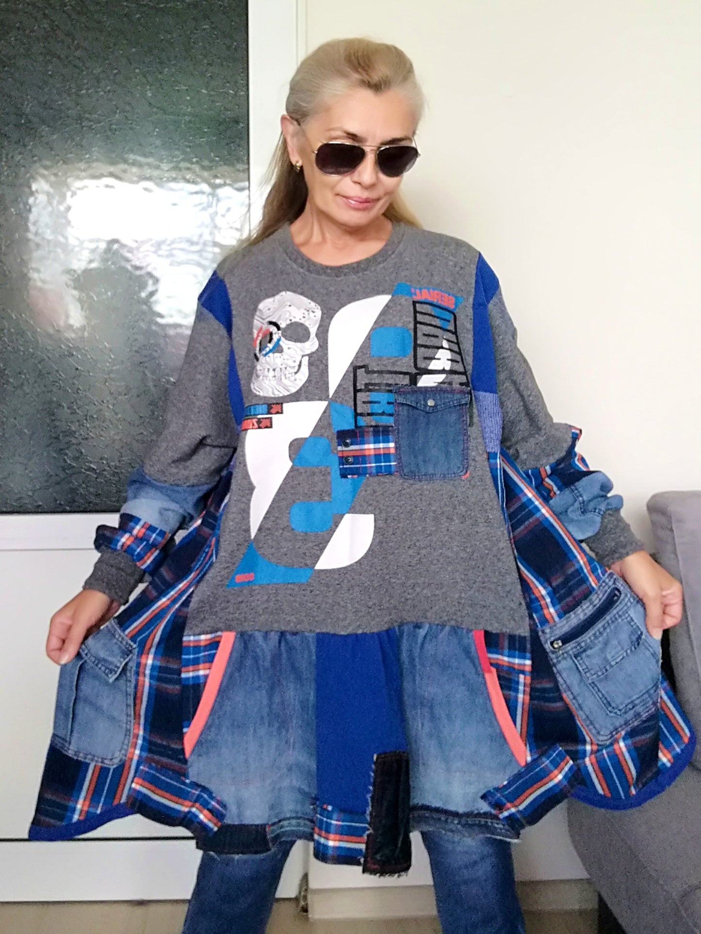 Plus Size Sweatshirt Dress 5X Maxi Denim Tunic Dress