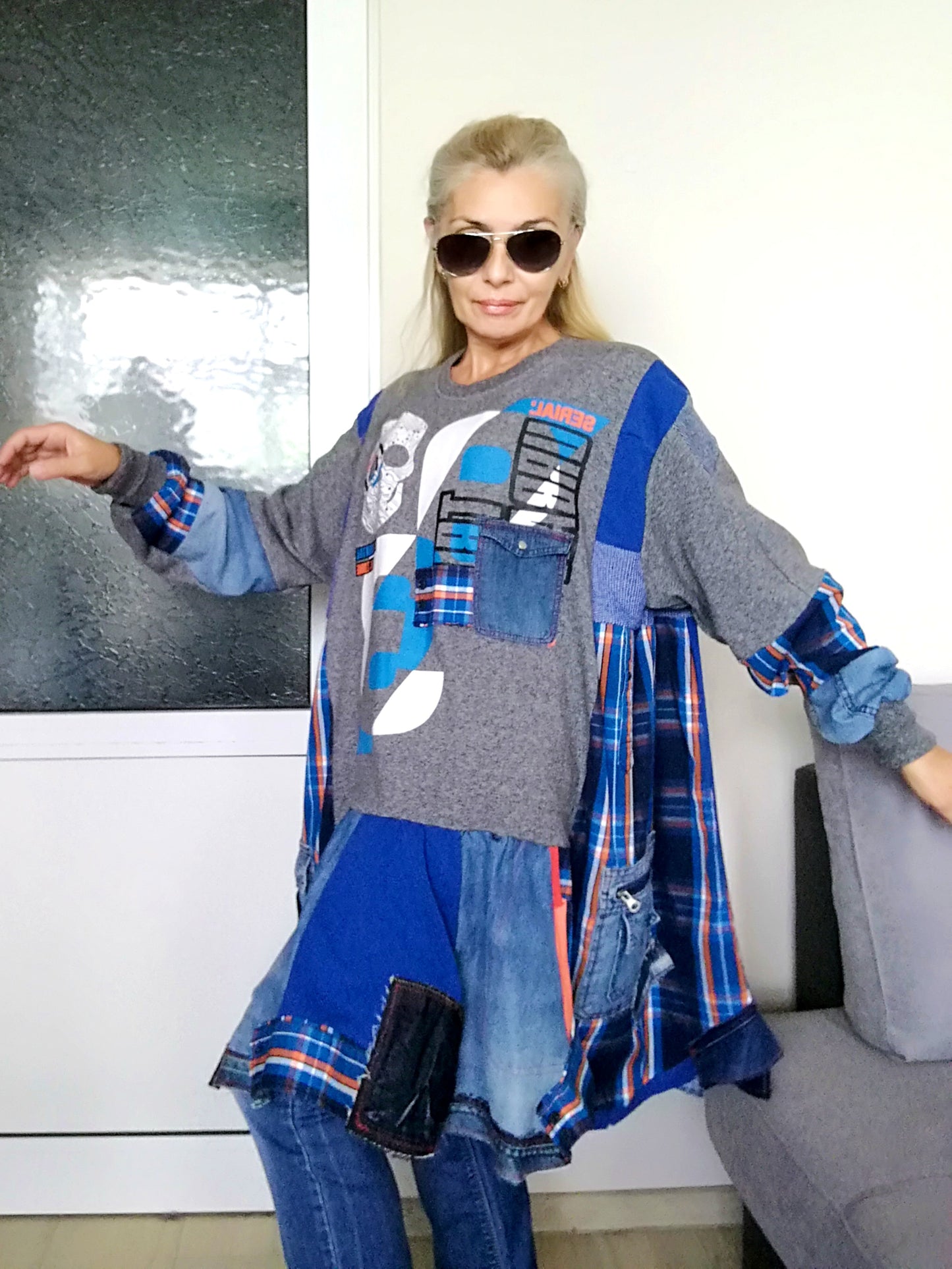 Plus Size Sweatshirt Dress 5X Maxi Denim Tunic Dress