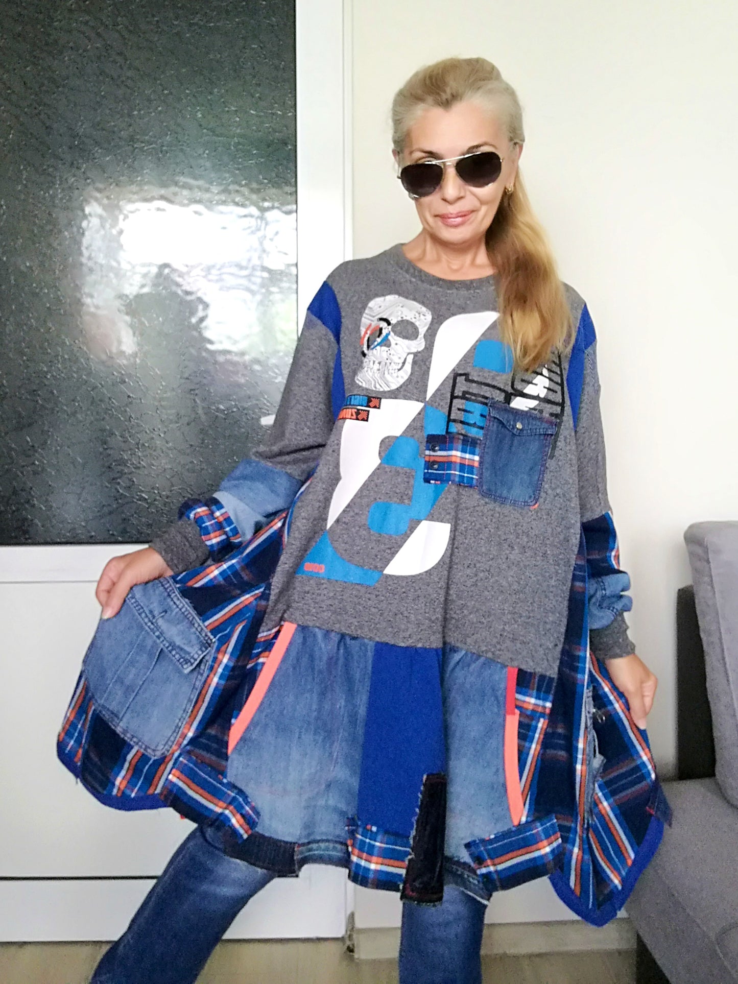 Plus Size Sweatshirt Dress 5X Maxi Denim Tunic Dress