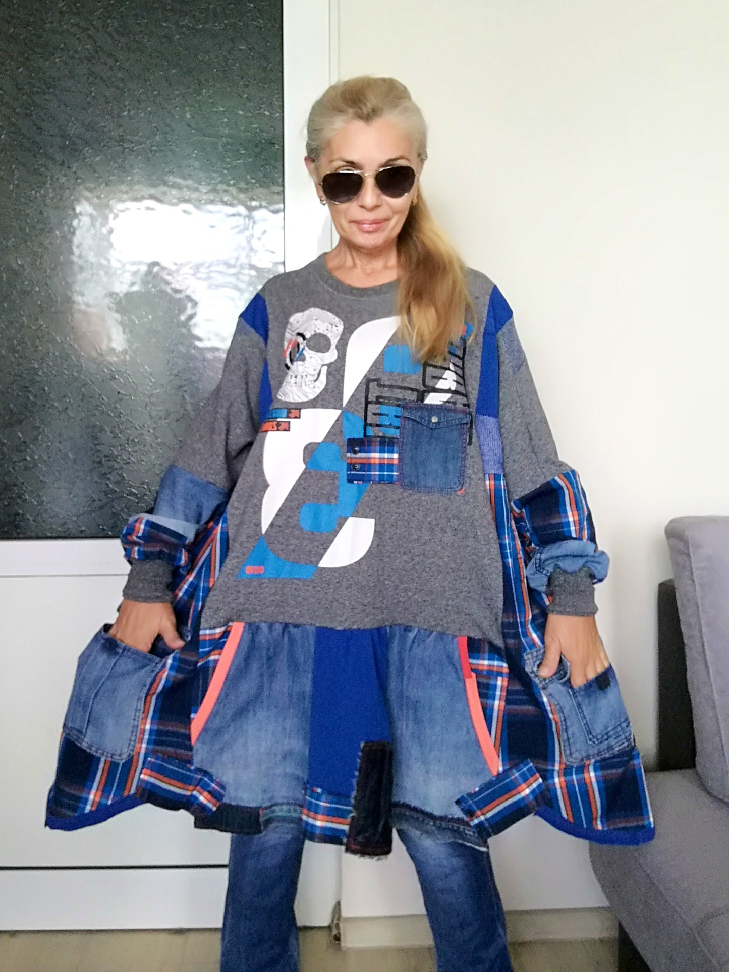 Plus Size Sweatshirt Dress 5X Maxi Denim Tunic Dress