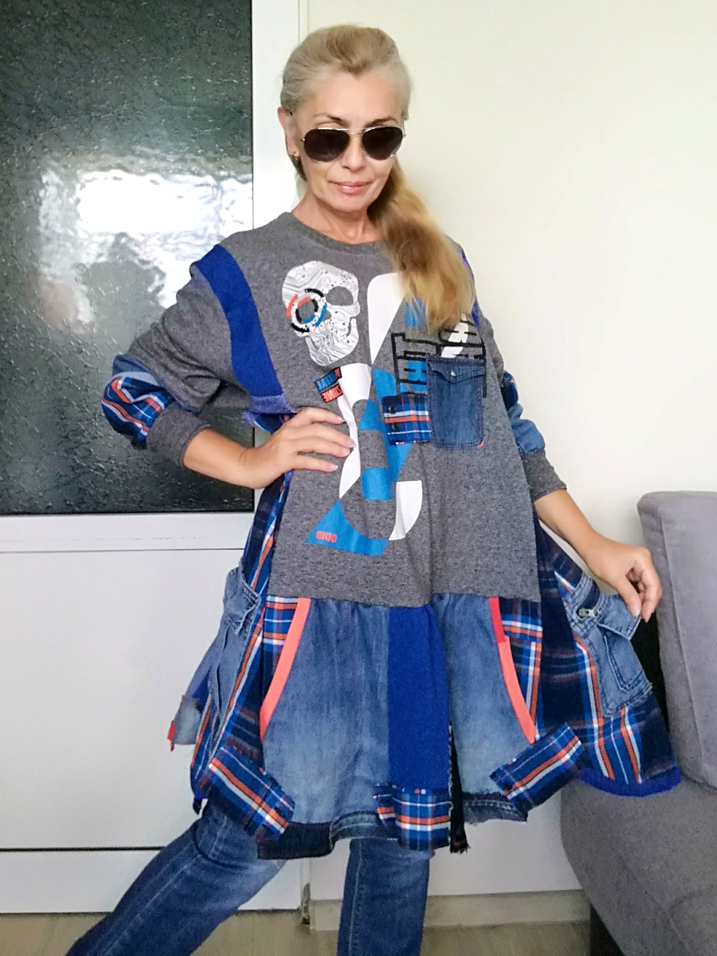 Plus Size Sweatshirt Dress 5X Maxi Denim Tunic Dress