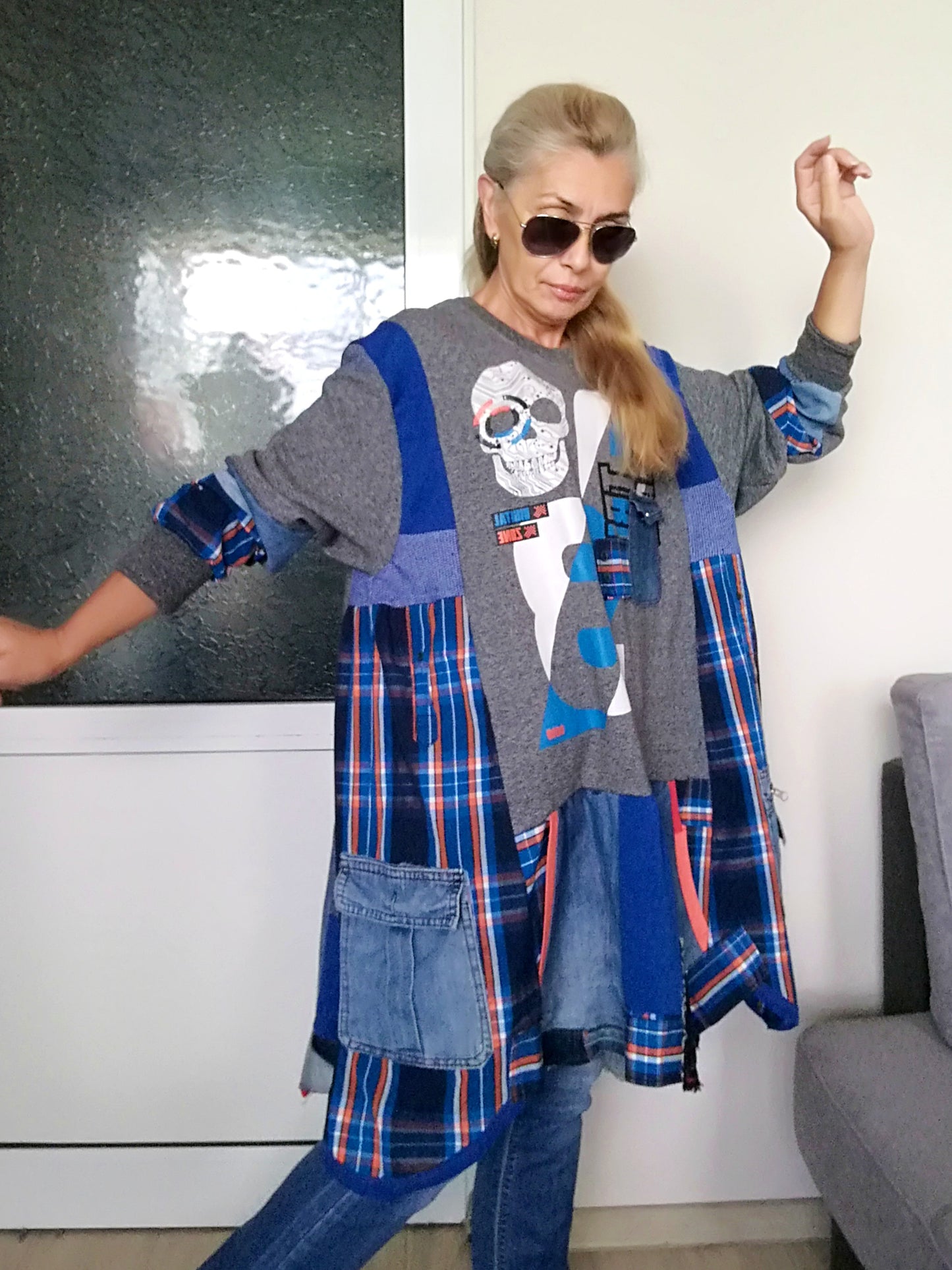 Plus Size Sweatshirt Dress 5X Maxi Denim Tunic Dress