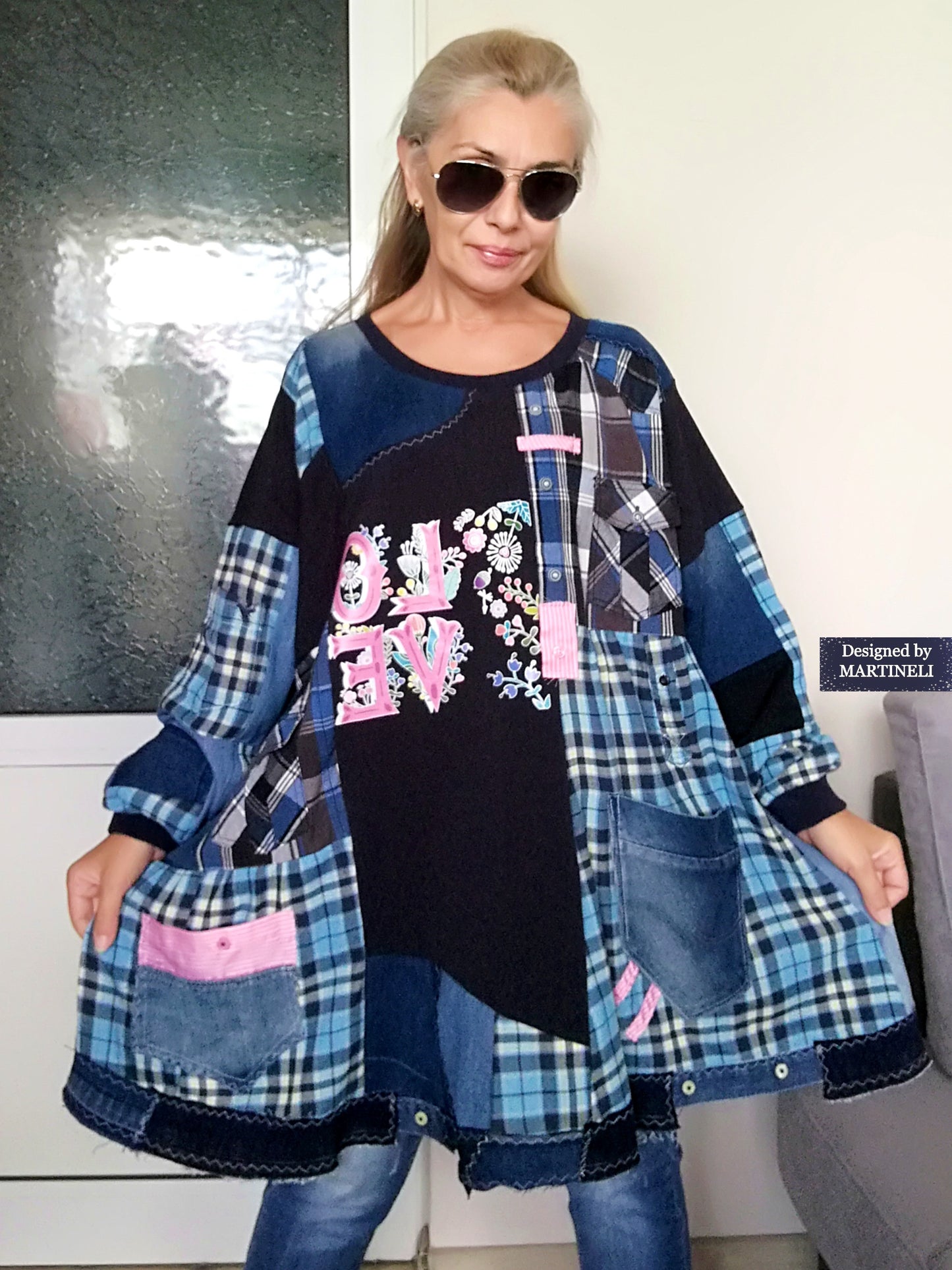 Plus Size Boho Shirt Dress 4X Maxi Denim Sweatshirt Dress